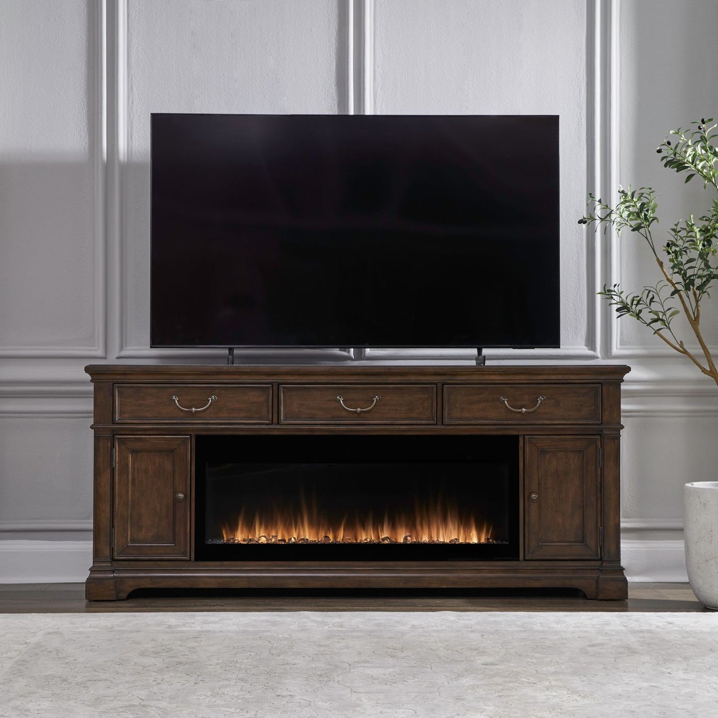 Fireplace TV Consoles - 512 84" Console With Fire FTS - Brown