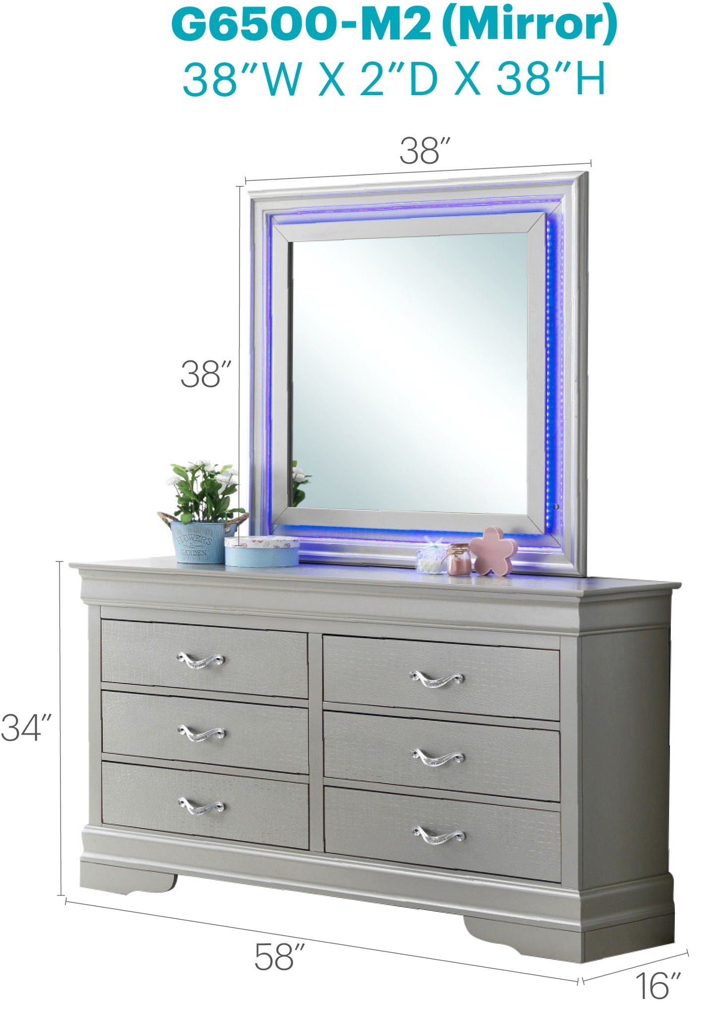 Lorana - 38" Mirror WIth LED - Silver Champagne