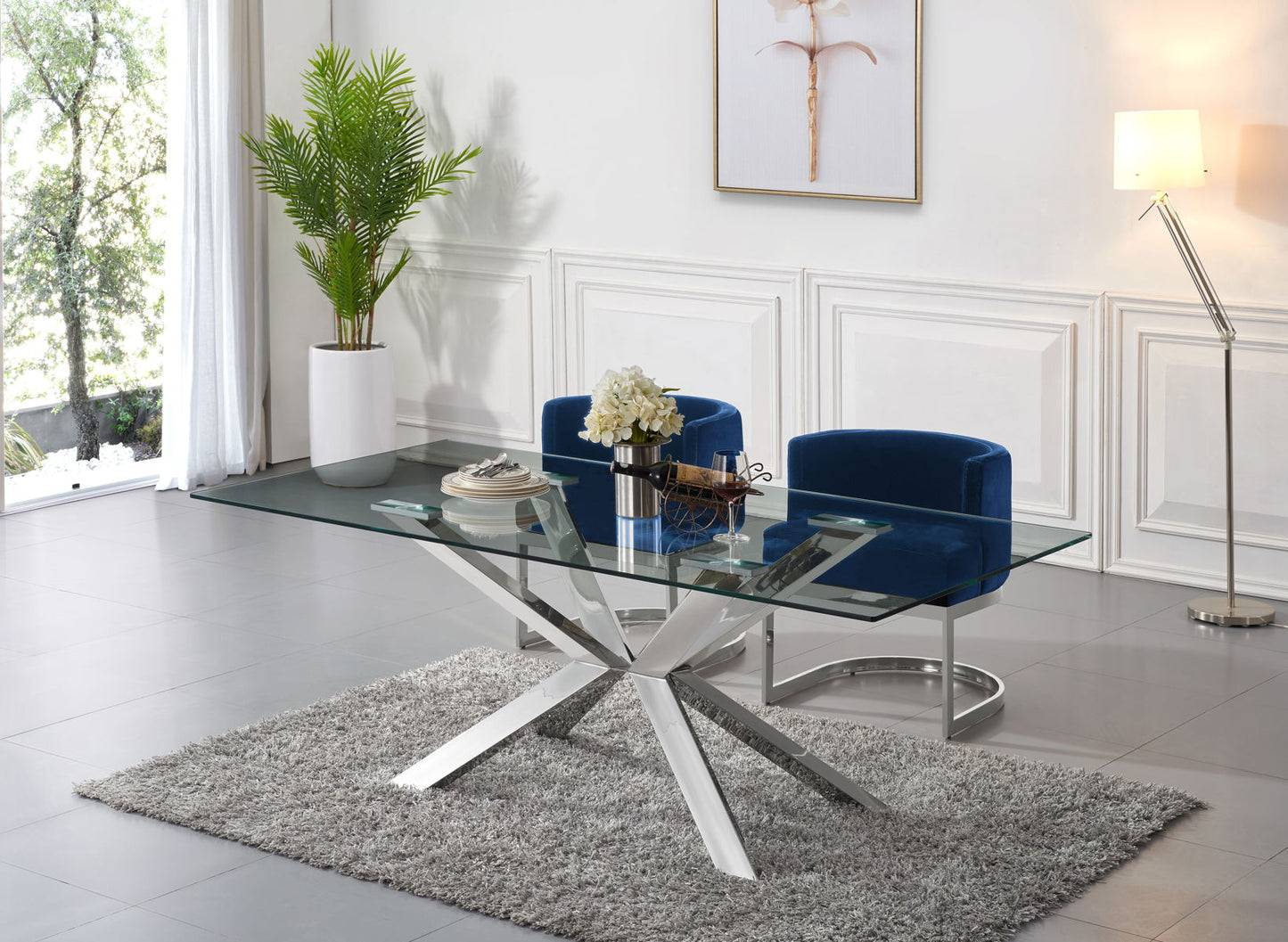 Juno - Glass Dining Table - Pearl Silver