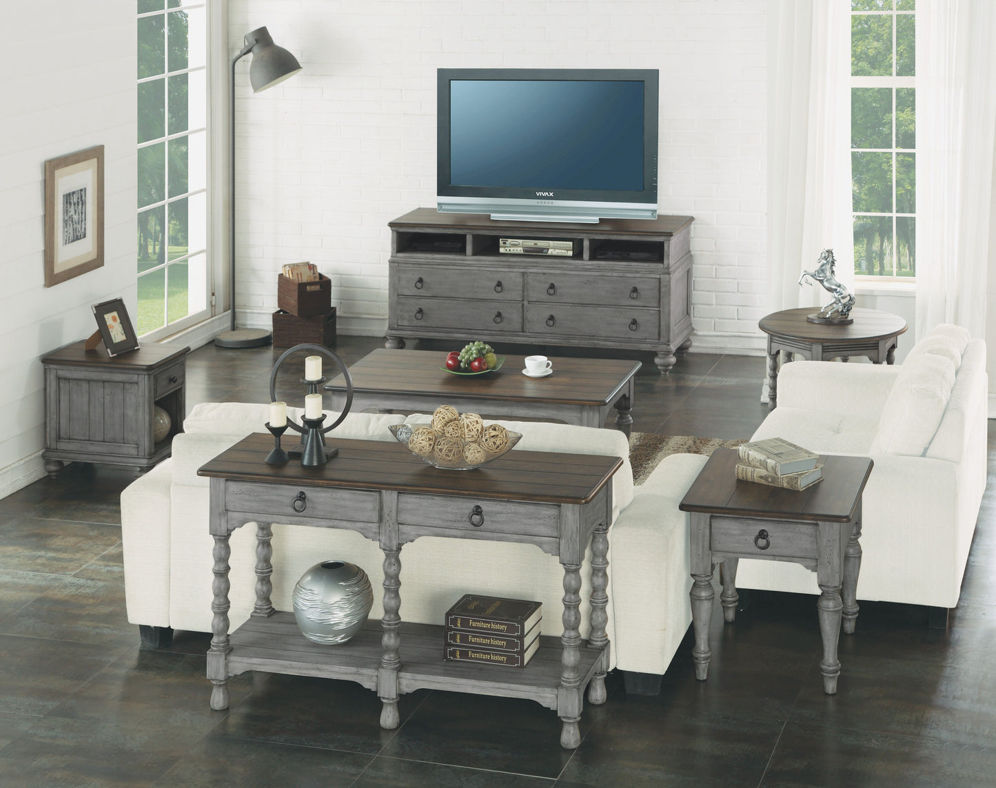 Plymouth - Sofa Table With Drawers - Gray