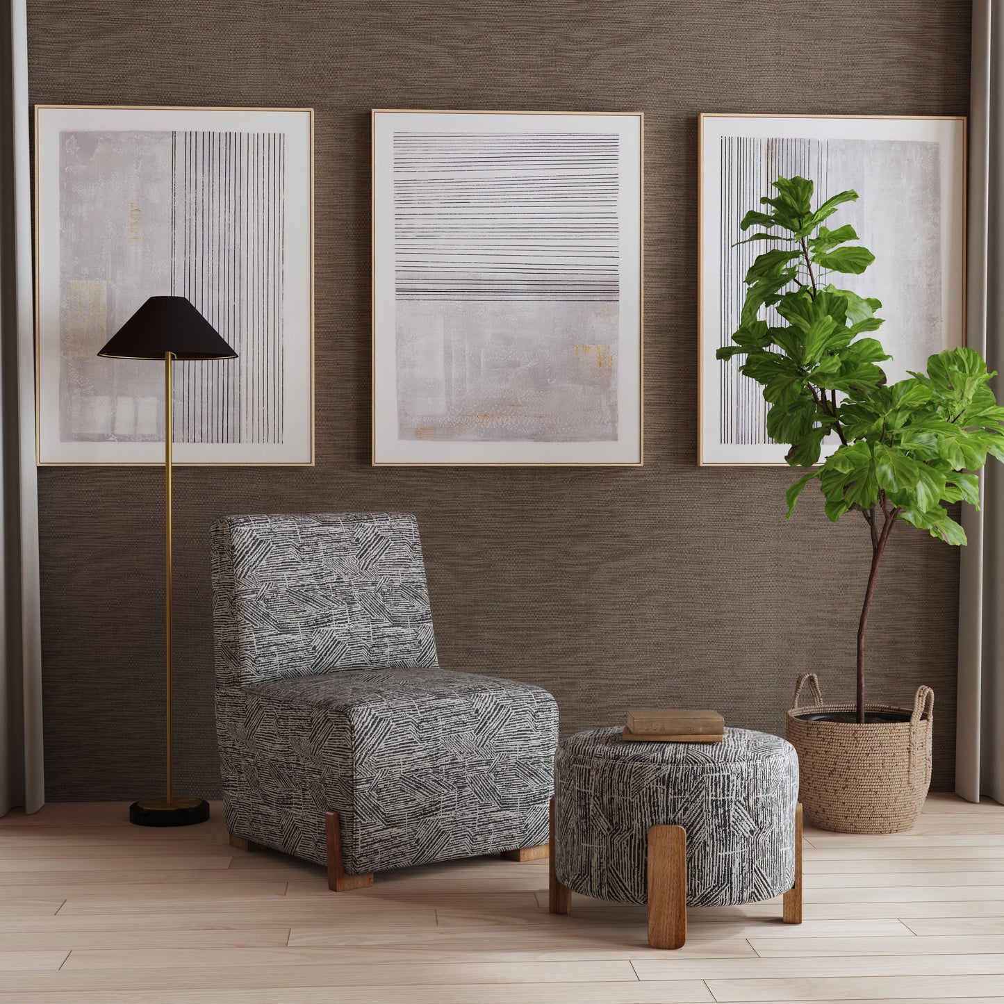 Razi Framed Canvas (Set of 3) - Gray