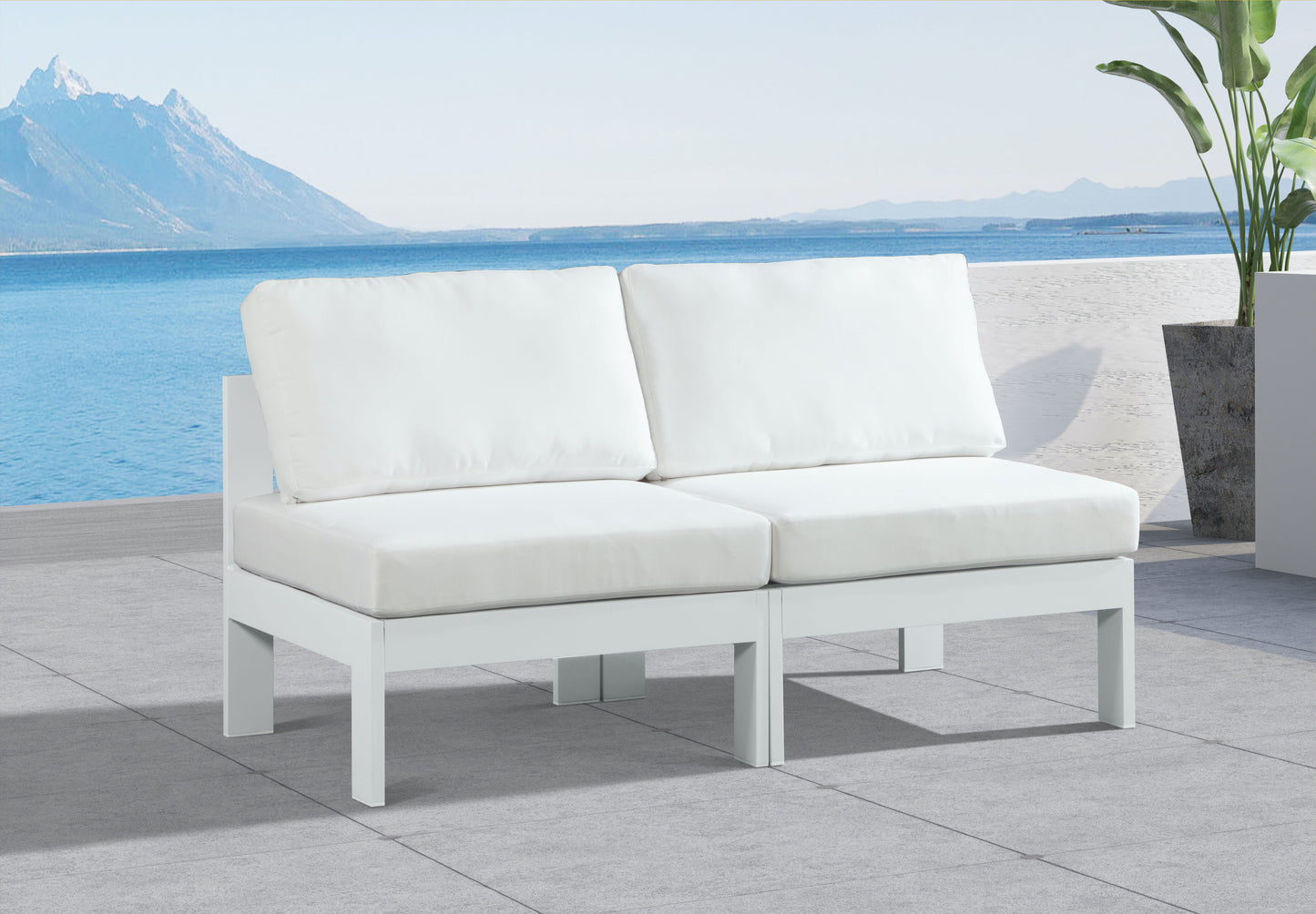 Nizuc - Outdoor Patio 2 Seat Armless Modular Sofa With White Frame