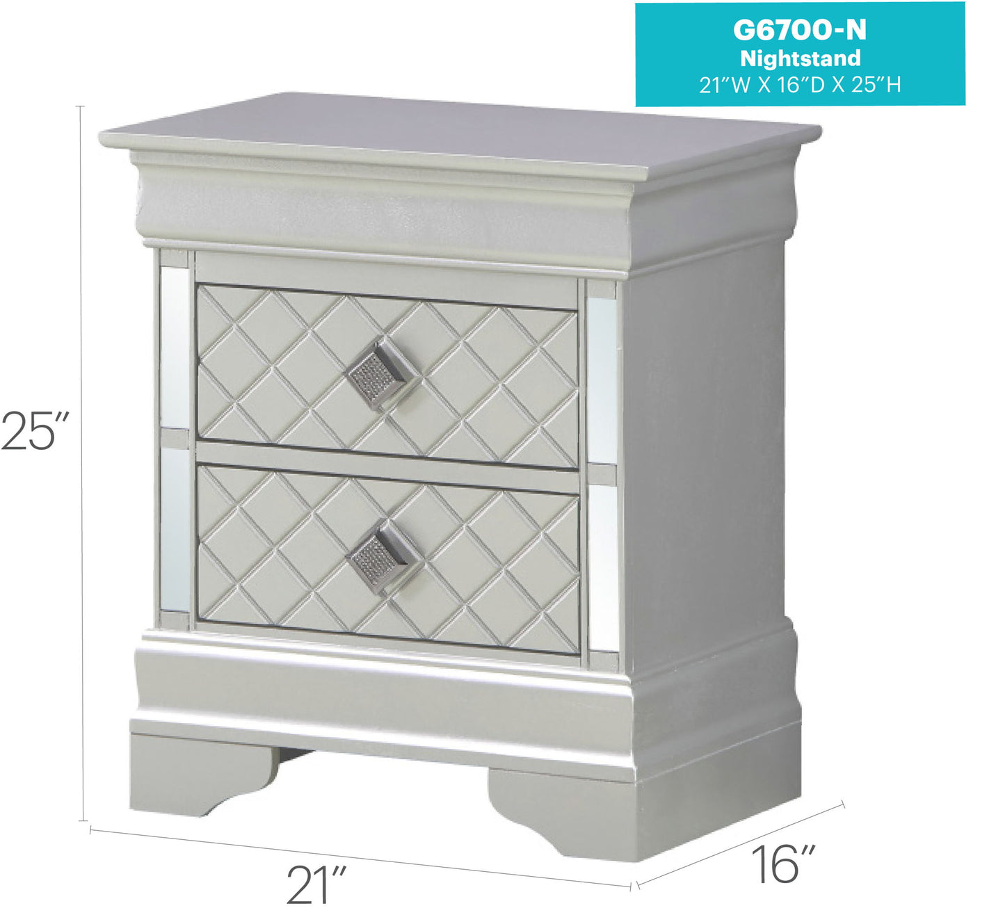 Verona - 24" Nightstand - Silver Champagne