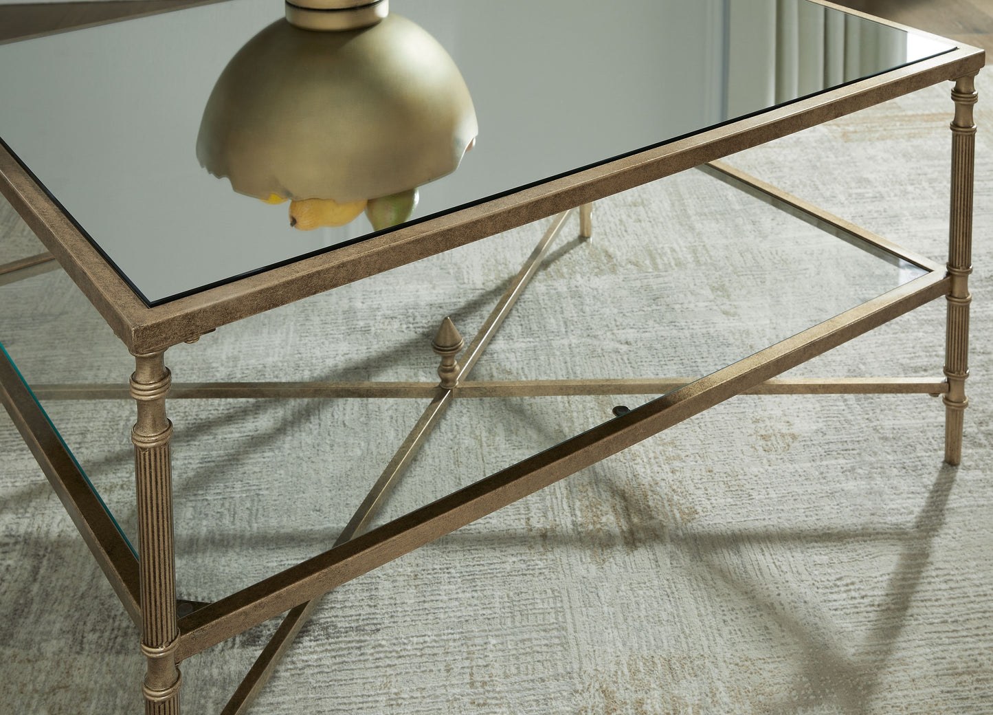 Cloverty - Rectangular Cocktail Table - Aged Gold Finish