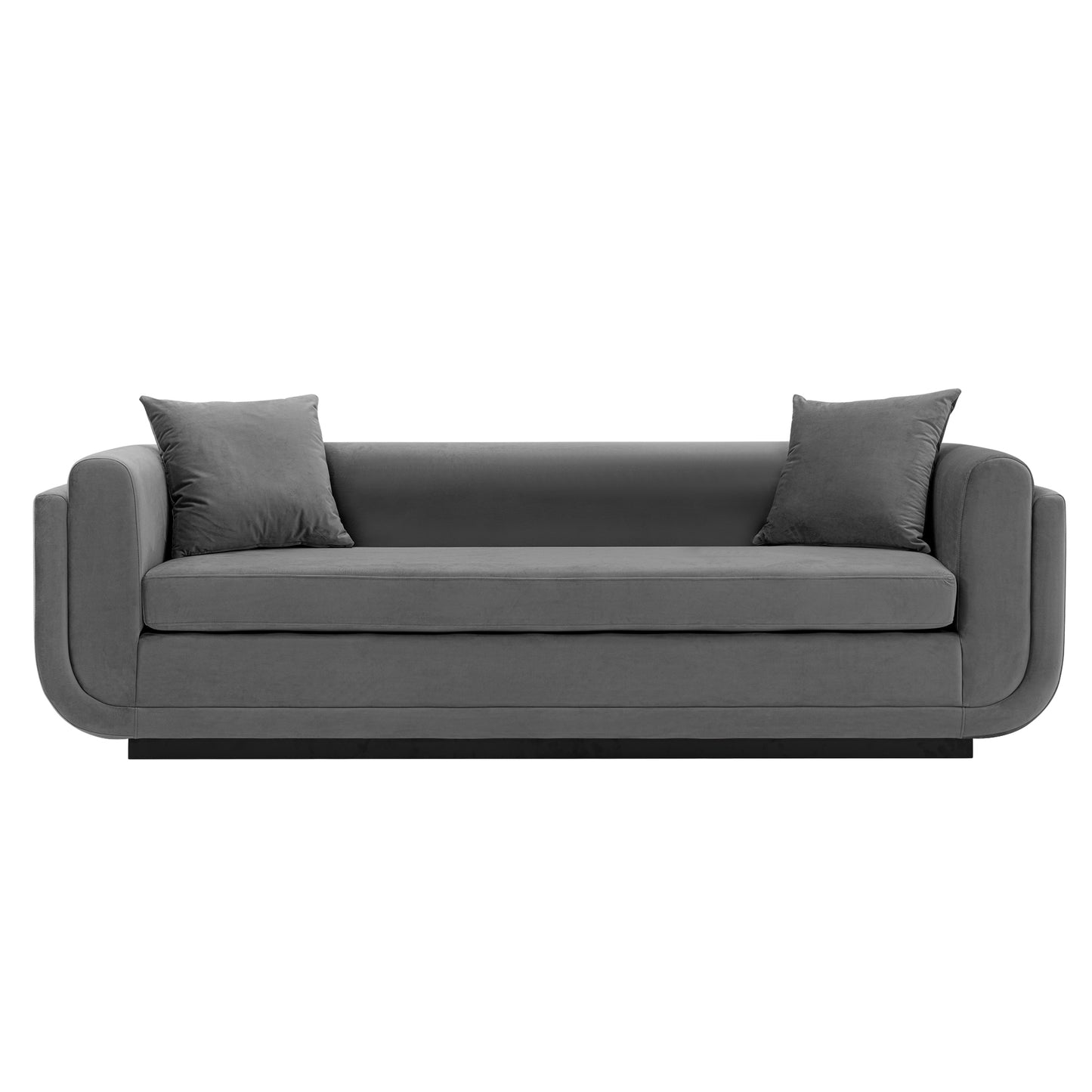 Contemporary Edmonda Velvet Sofa with Pillows in Dark Grey