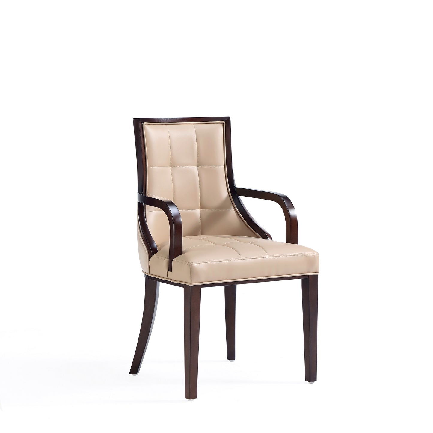 Fifth Avenue Faux Leather and Velvet Dining Armchair in Tan and Walnut