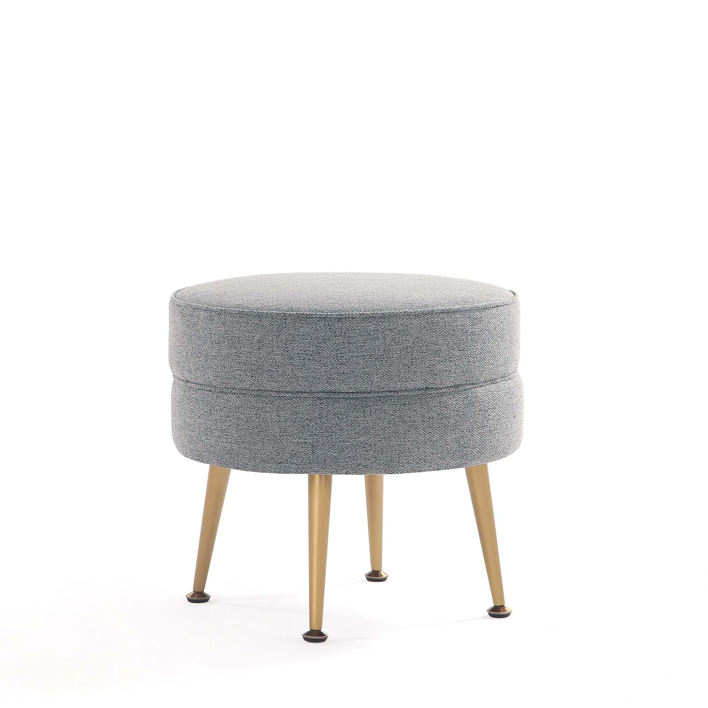Bailey Mid-Century Modern Woven Polyester Blend Upholstered Ottoman in Grey with Gold Feet