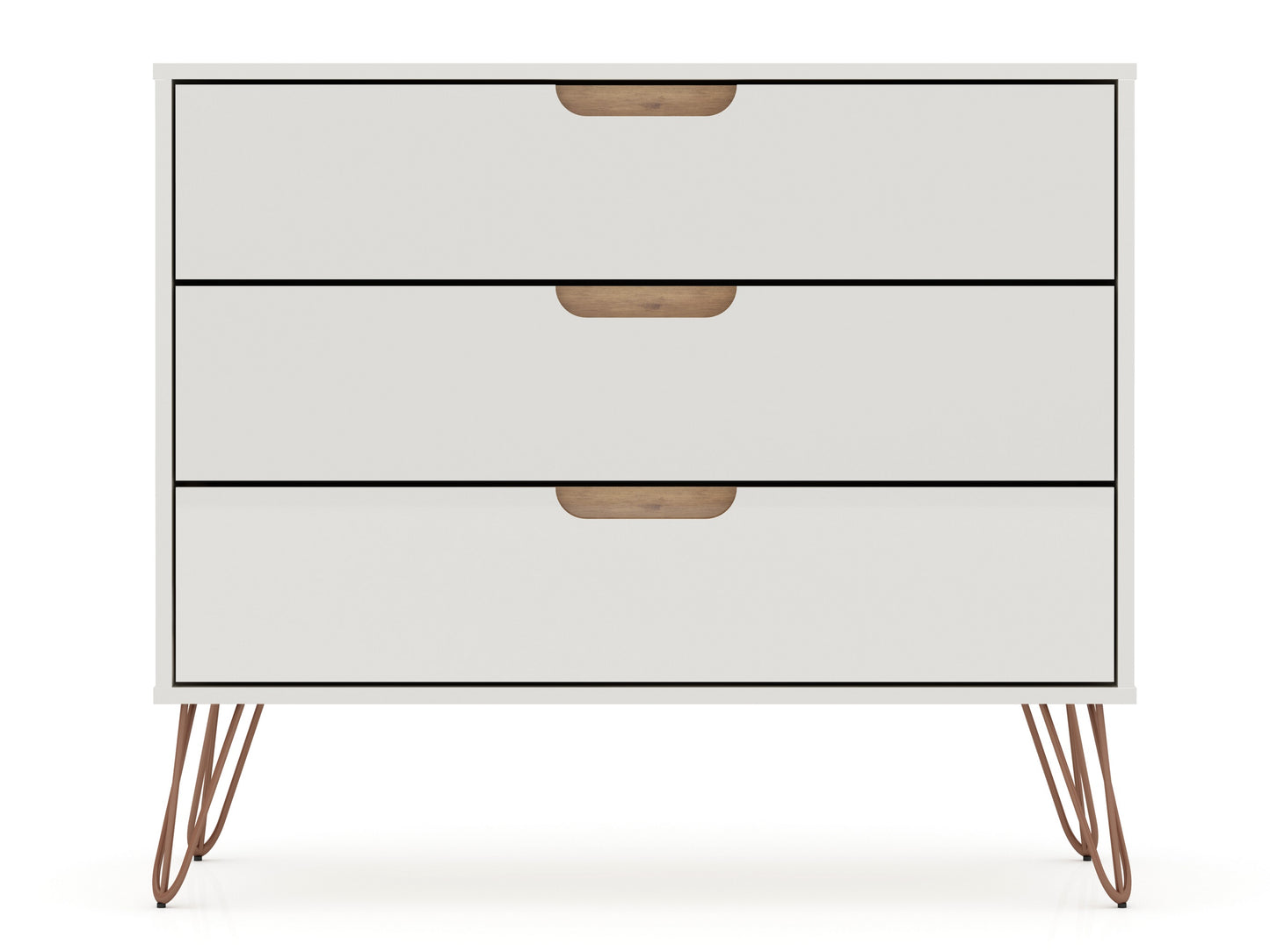 Rockefeller Mid-Century- Modern Dresser with 3-Drawers in Off White and Nature