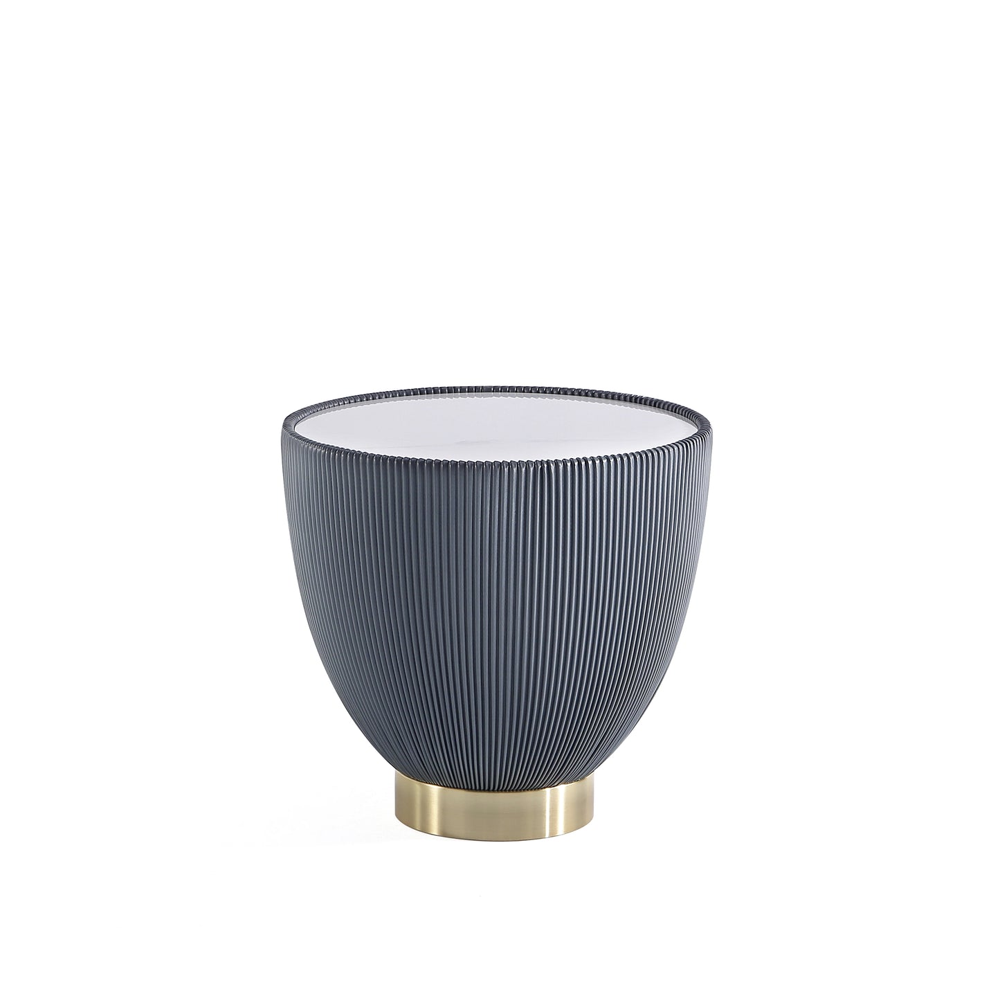 Modern Anderson End Table 2.0 Upholstered in Grey Leatherette with Ceramic Faux Marble Tabletop
