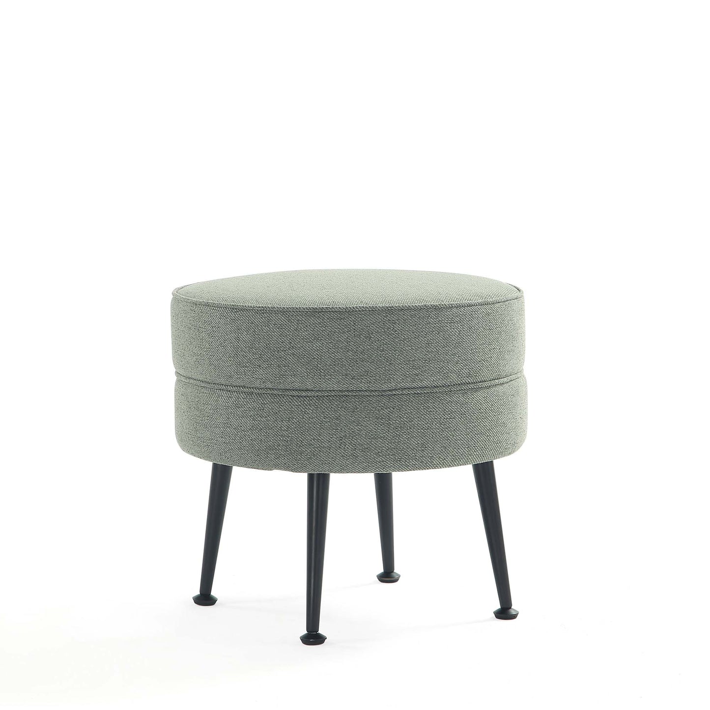 Bailey Mid-Century Modern Woven Polyester Blend Upholstered Ottoman in Sage Green with Black Feet