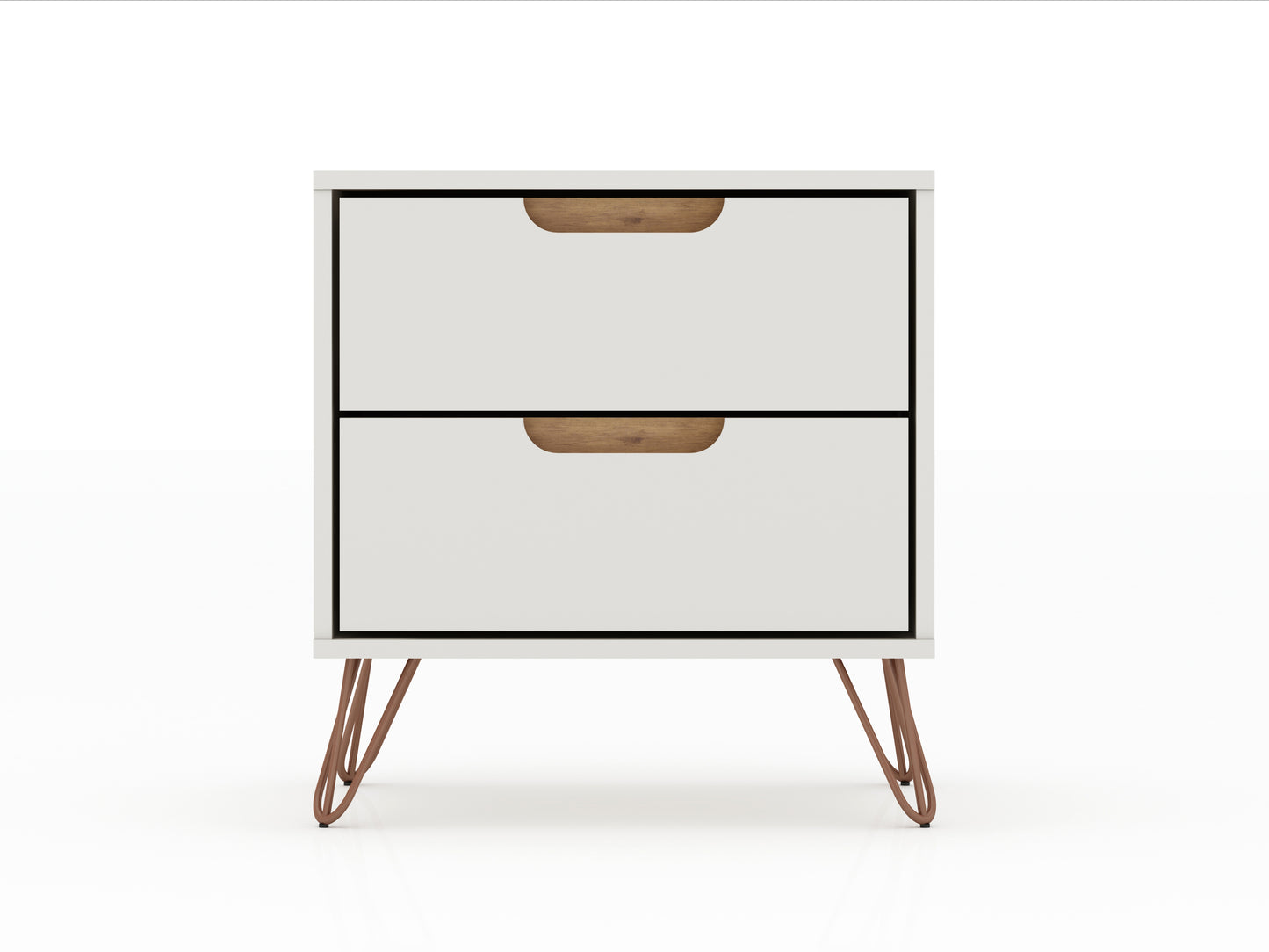 Rockefeller 2.0 Mid-Century- Modern Nightstand with 2-Drawer in Off White and Nature