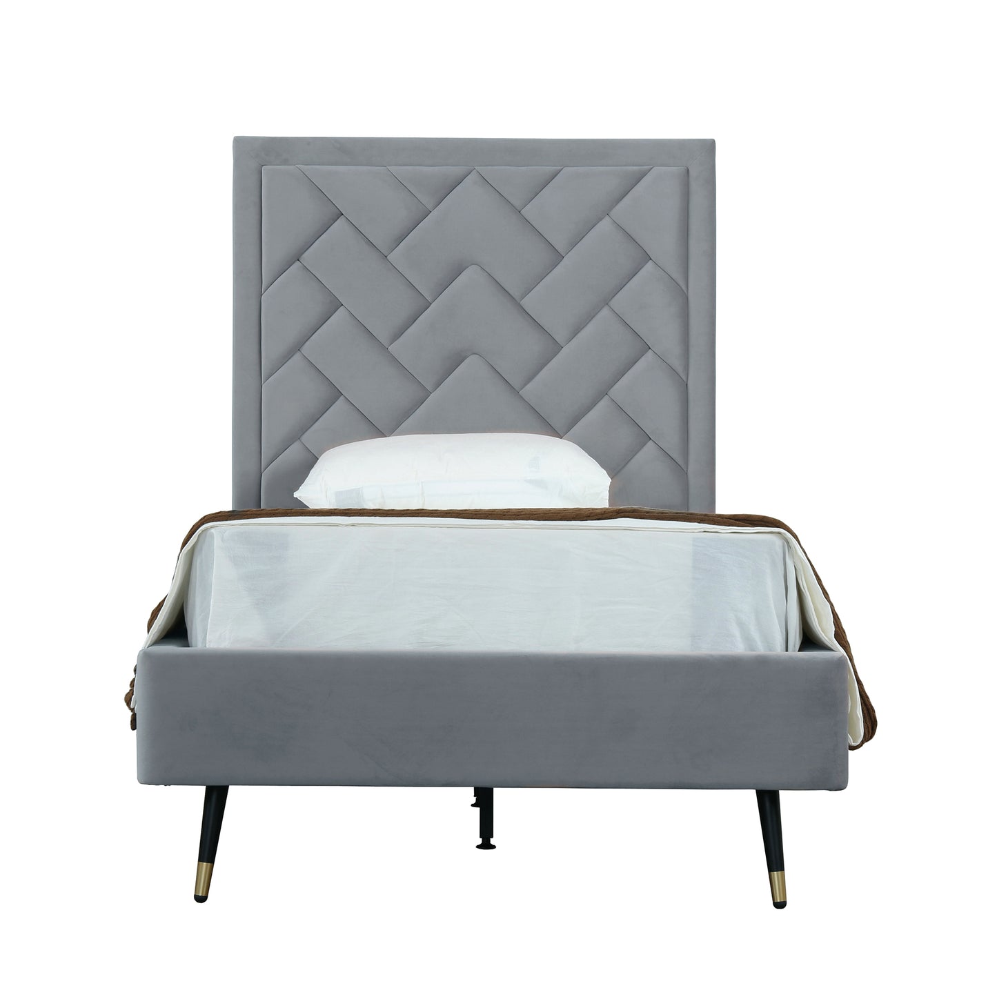 Crosby Modern Twin-Size Upholstered Velvet Bedframe and Headboard in Grey