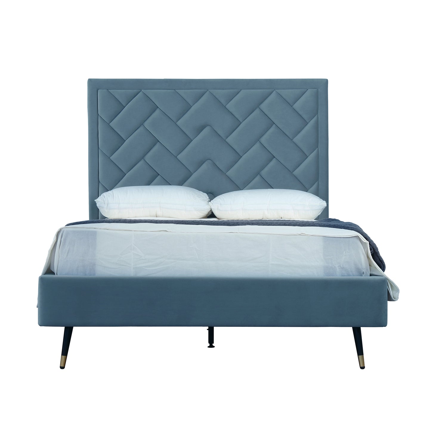 Crosby Modern Full- Size Upholstered Velvet Bedframe and Headboard in Blue