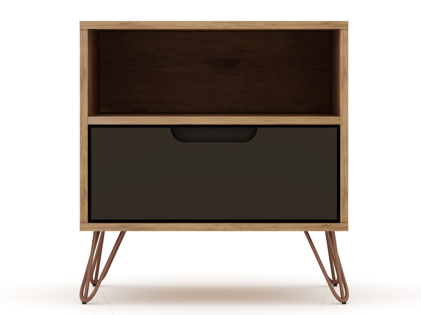 Rockefeller 1.0 Mid-Century- Modern Nightstand with 1-Drawer in Nature and Textured Grey