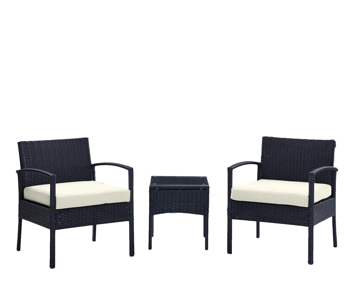 Noli Steel Rattan 3-Piece Patio Conversation Set with Cushions in Cream