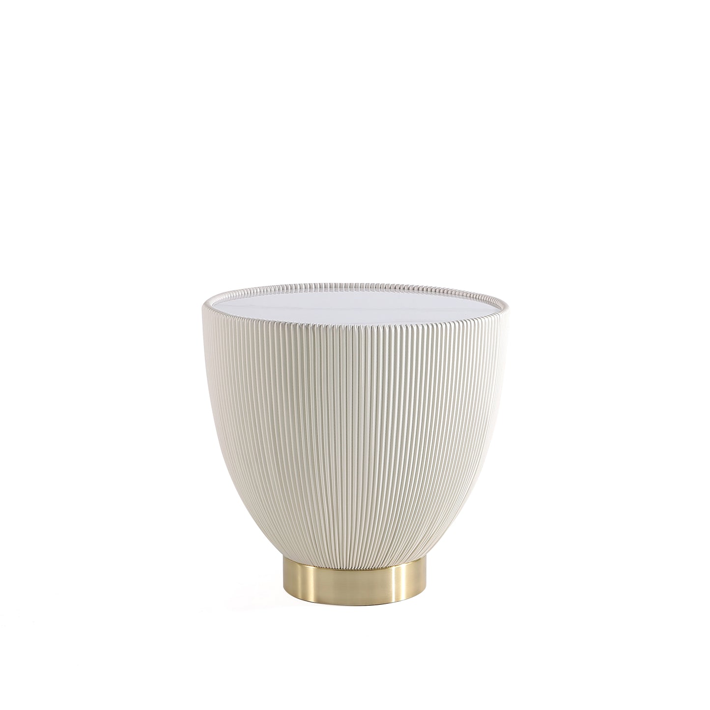 Modern Anderson End Table 2.0 Upholstered in Cream Leatherette with Ceramic Faux Marble Tabletop