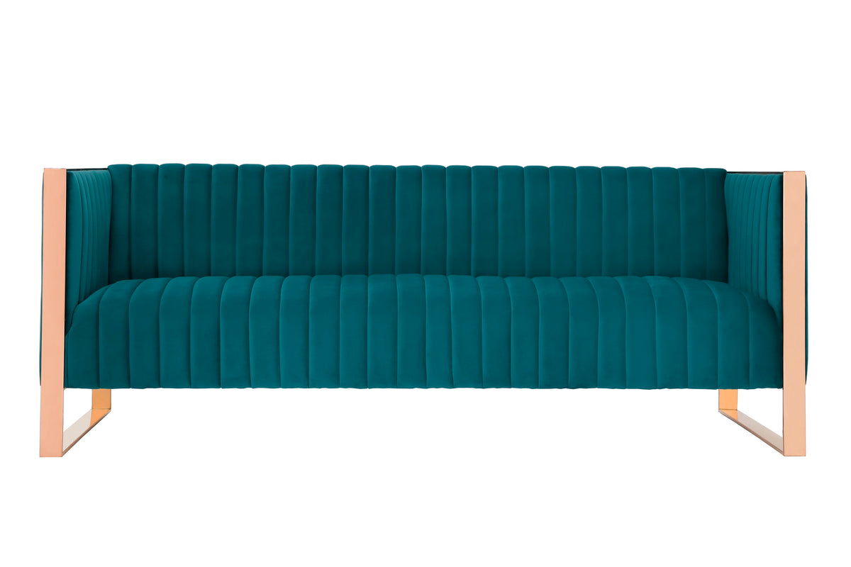 Trillium 83.07 in. Aqua Blue and Gold 3-Seat Sofa