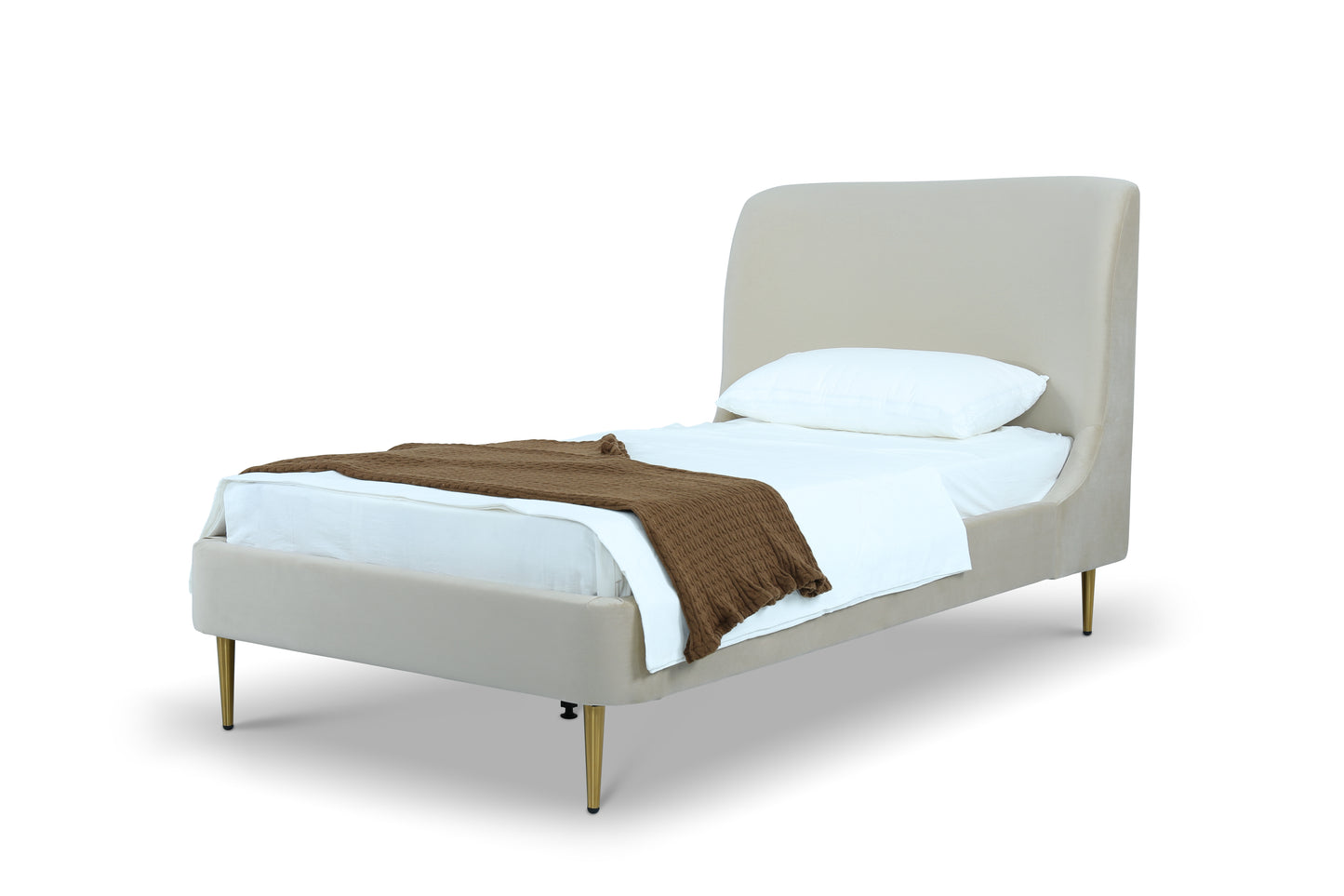 Heather Velvet Twin Bed in Cream with Gold Legs