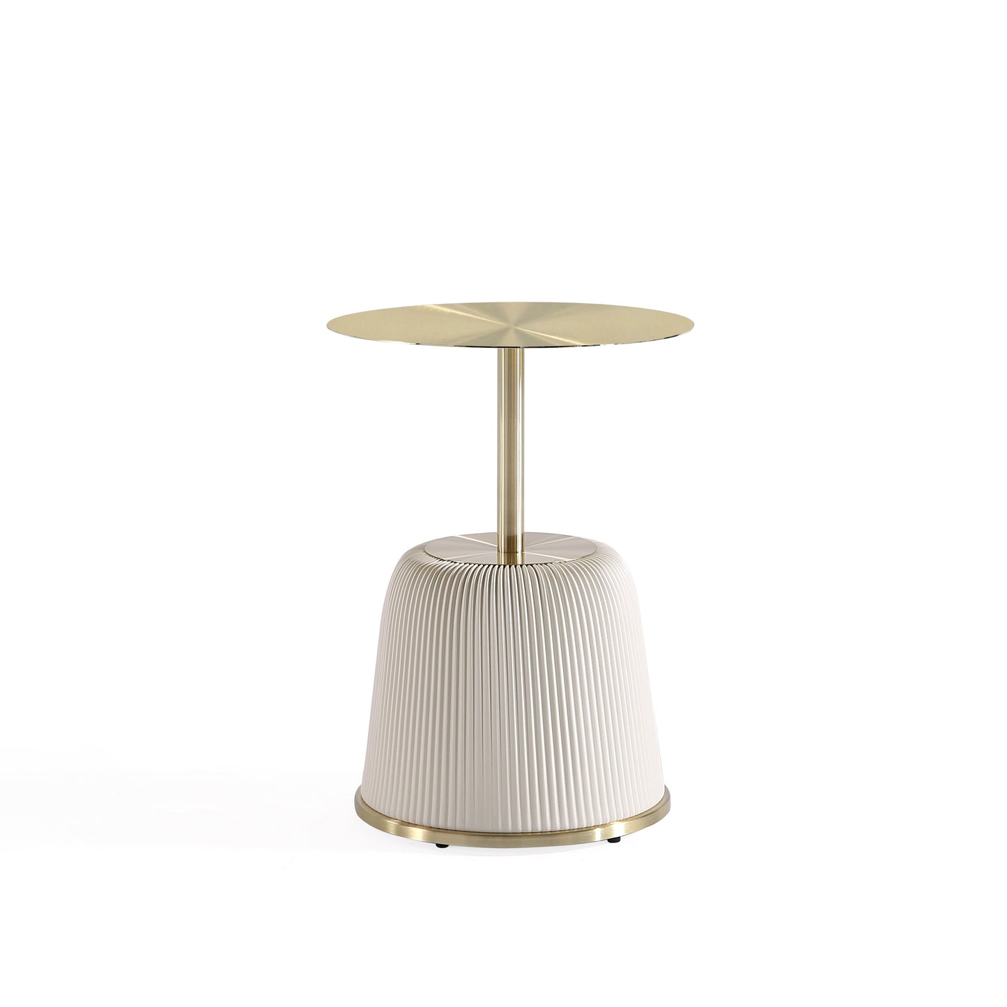 Modern Anderson End Table 1.0 Upholstered in Cream Leatherette with Gold Tabletop