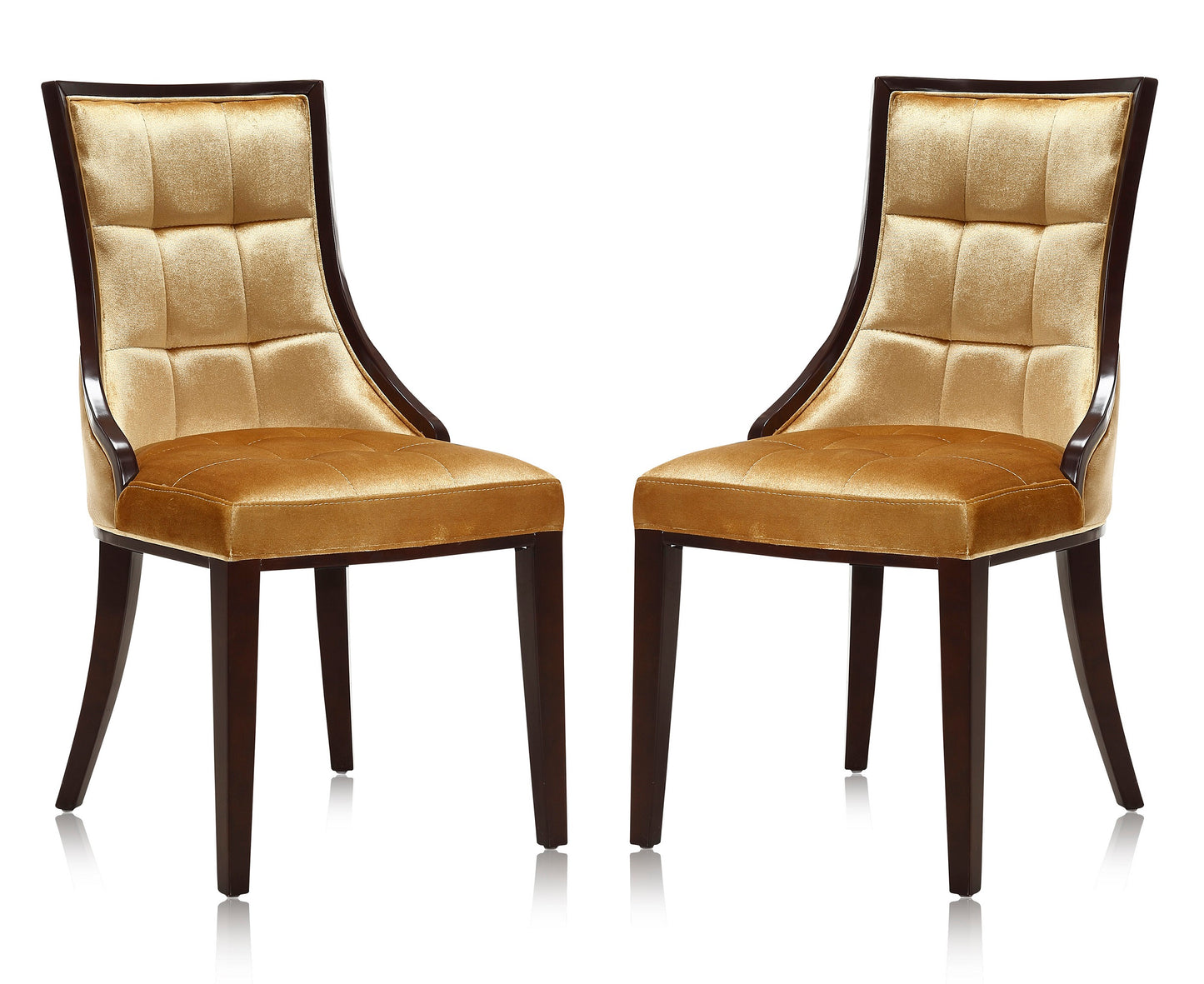 Fifth Avenue Antique Gold and Walnut Velvet Dining Chair (Set of Two)