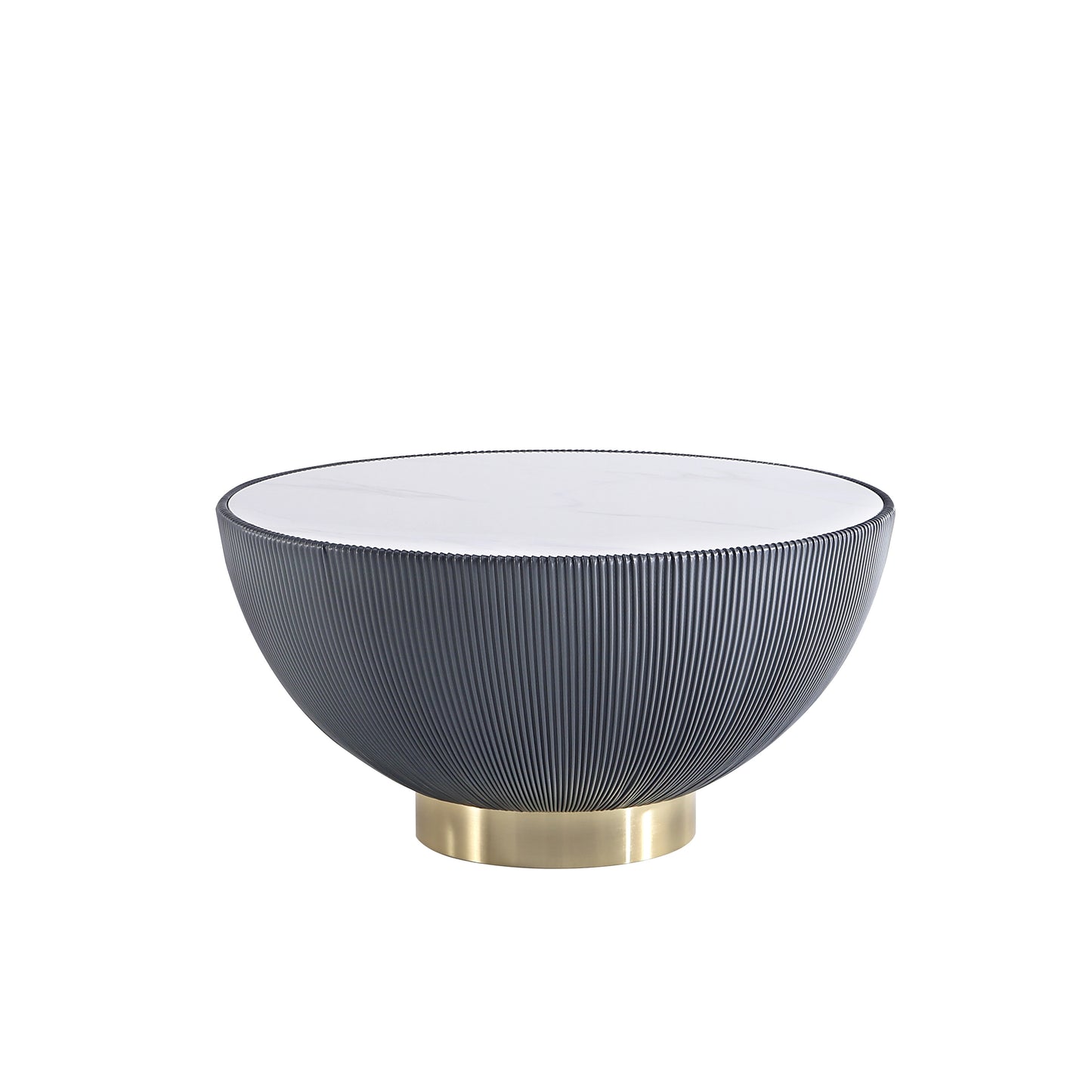 Modern Anderson Coffee Table Upholstered in Grey Leatherette with Ceramic Faux Marble Tabletop