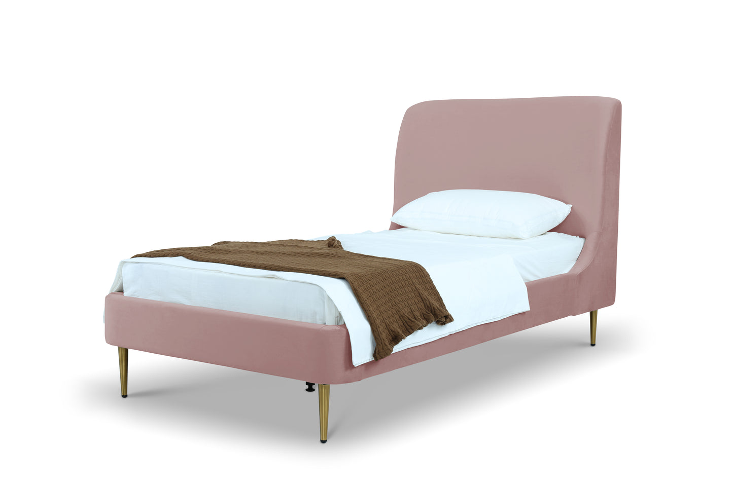 Heather Velvet Twin Bed in Blush with Gold Legs