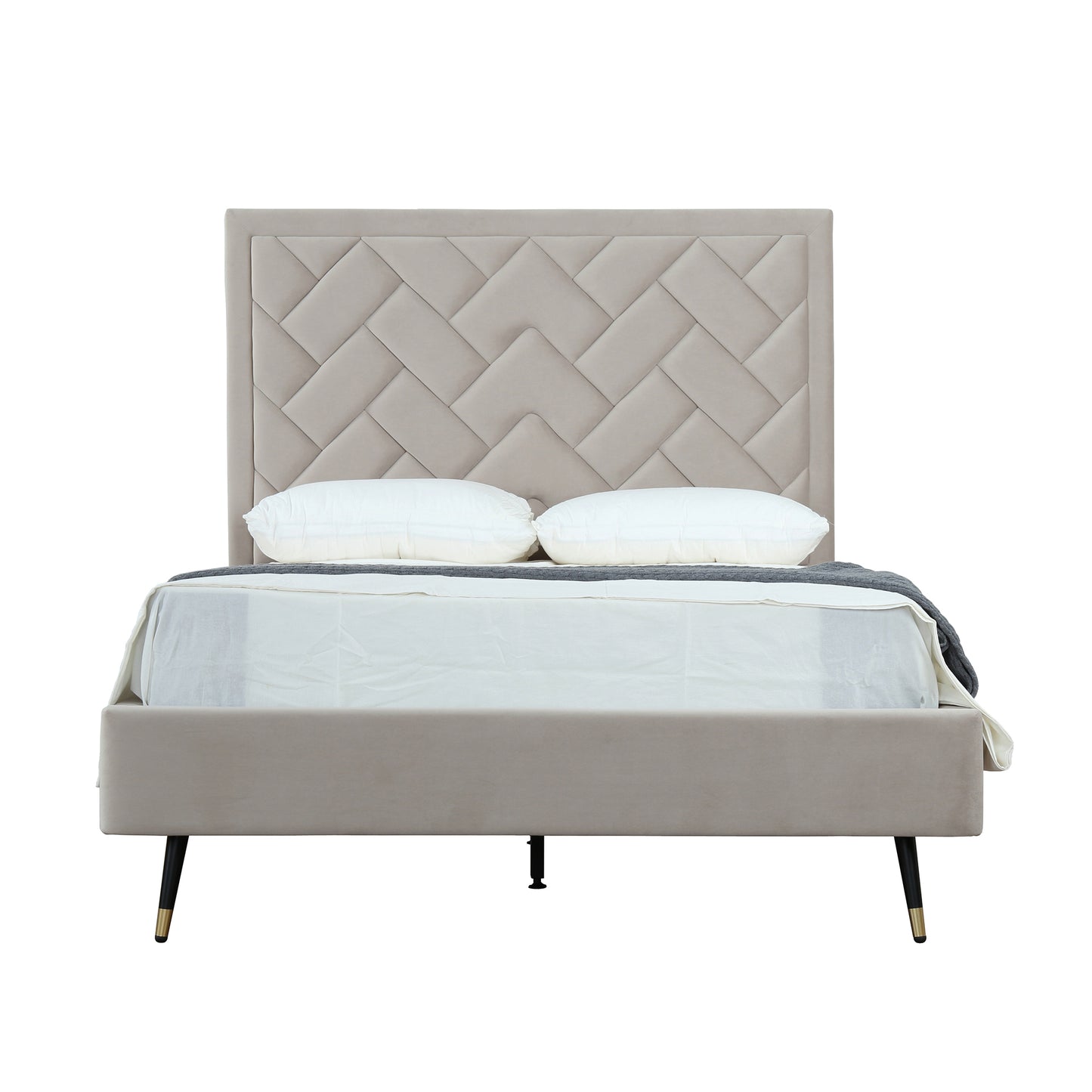 Crosby Modern Full- Size Upholstered Velvet Bedframe and Headboard in Greige