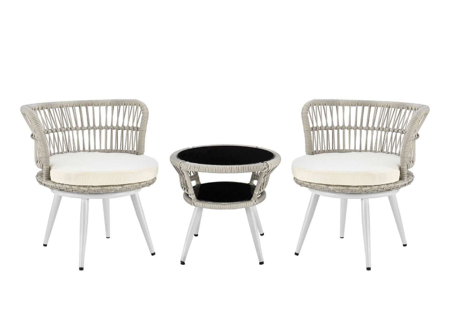 Monaco Rope Wicker 3-Piece Patio Conversation Set with Cushions in Cream