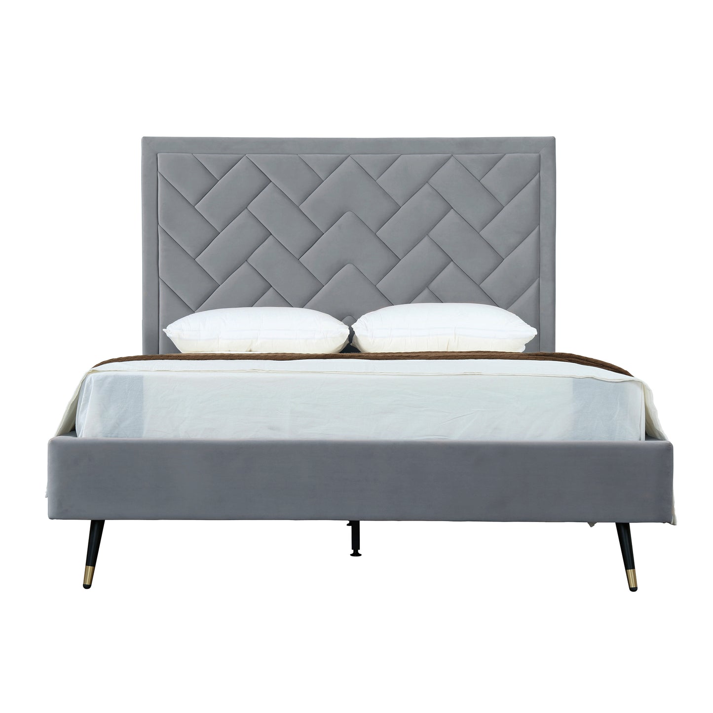Crosby Modern Queen-Size Upholstered Velvet Bedframe and Headboard in Grey