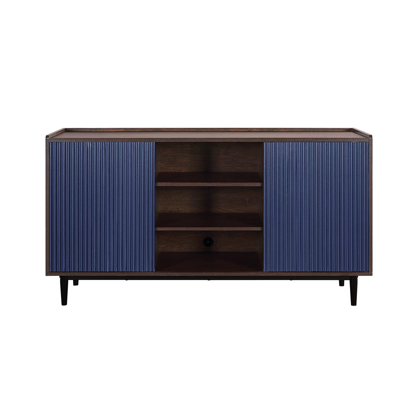 Duane 59.05 Modern Ribbed Sideboard with Adjustable Shelves in Dark Brown and Navy Blue