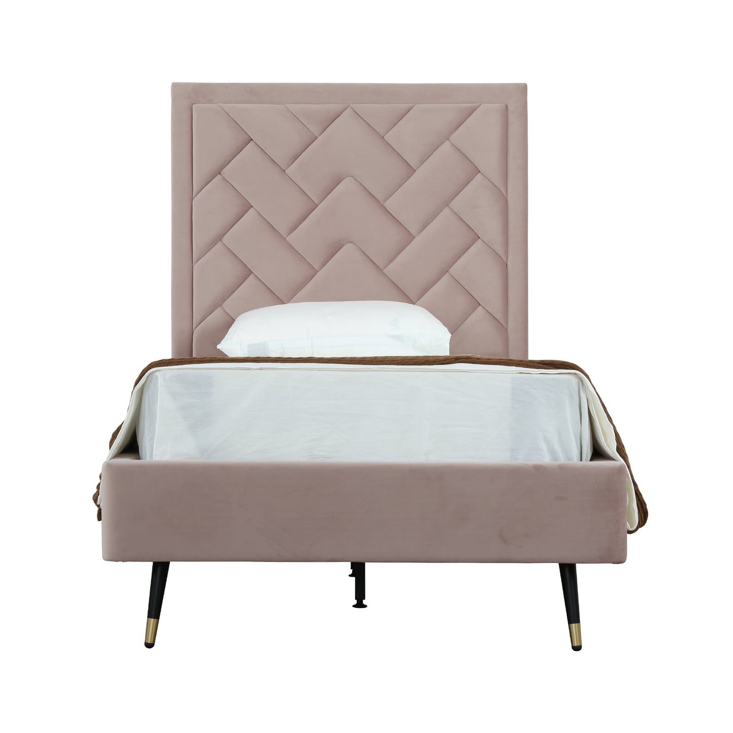 Crosby Modern Twin-Size Upholstered Velvet Bedframe and Headboard in Blush