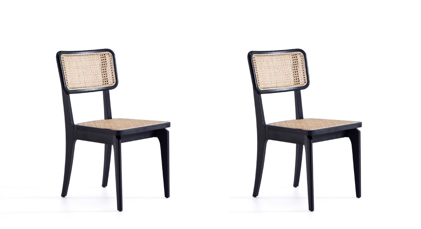 Giverny Dining Chair in Black and Natural Cane - Set of 2