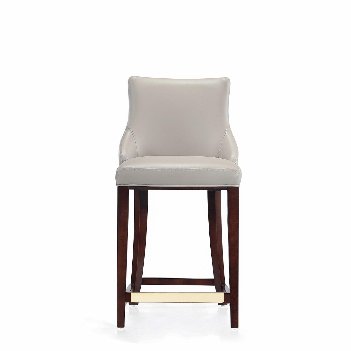 Modern Shubert Counter Stool Upholstered in Light Grey Leatherette with Beech Wood Legs