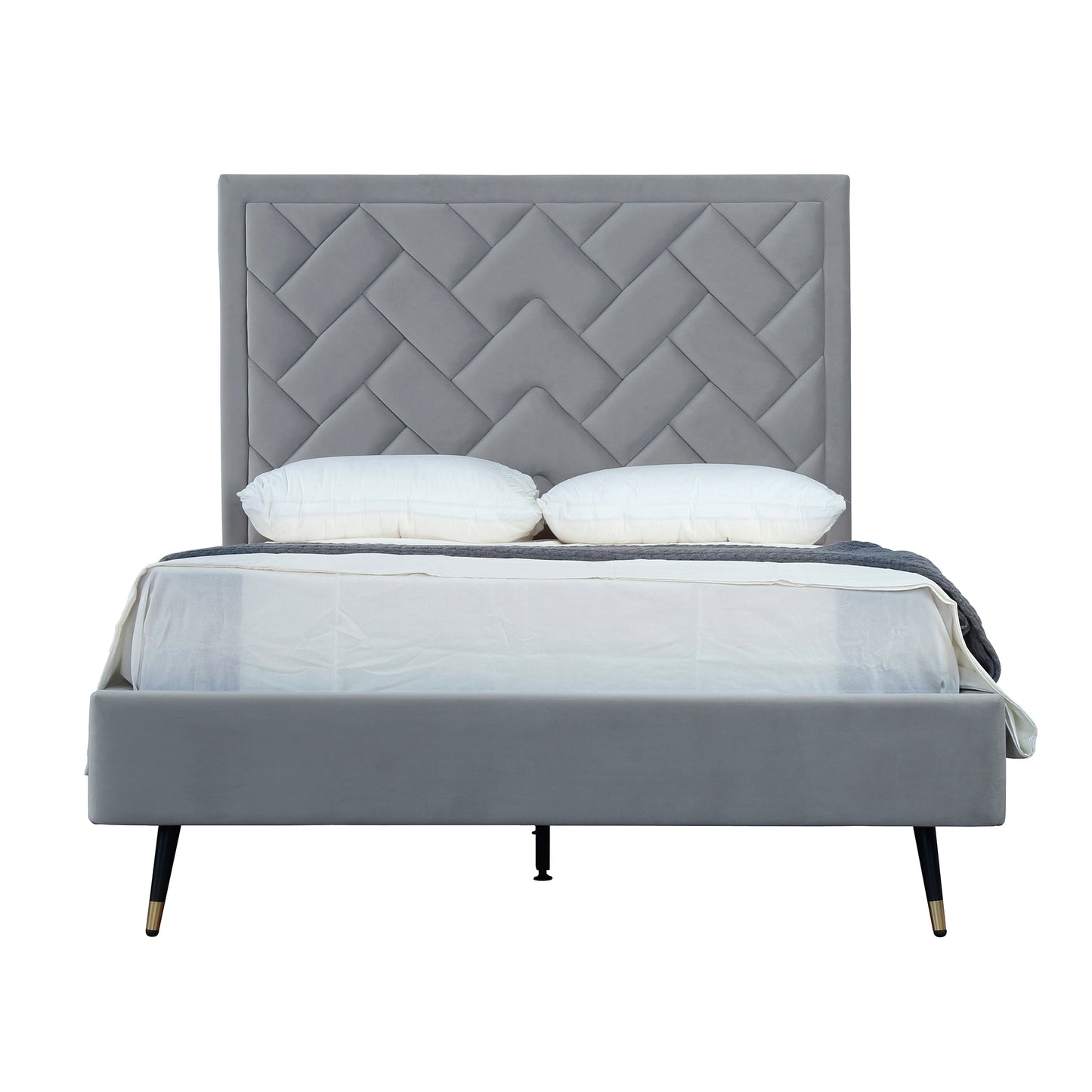 Crosby Modern Full- Size Upholstered Velvet Bedframe and Headboard in Grey