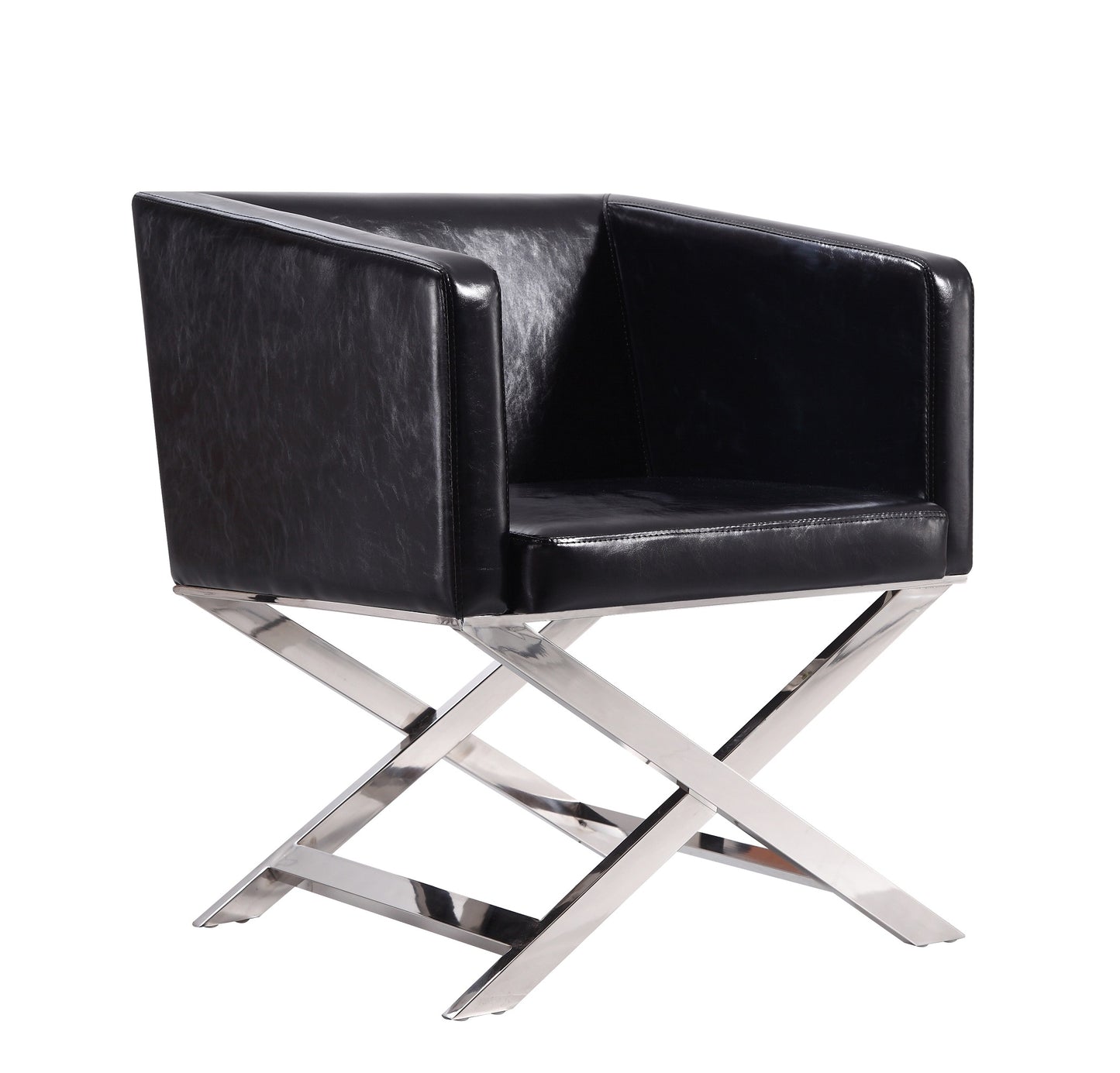 Hollywood Black and Polished Chrome Faux Leather Lounge Accent Chair