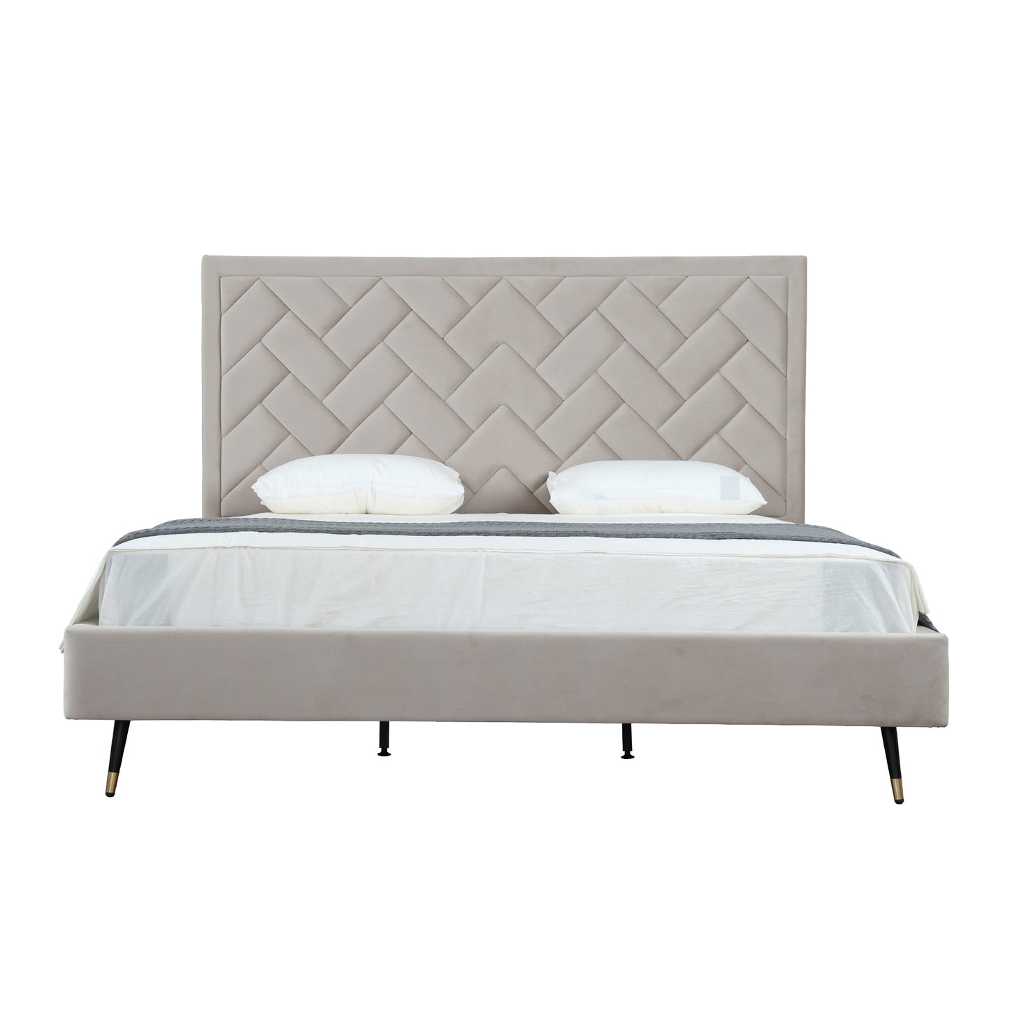 Crosby Modern King-Size Upholstered Velvet Bedframe and Headboard in Greige