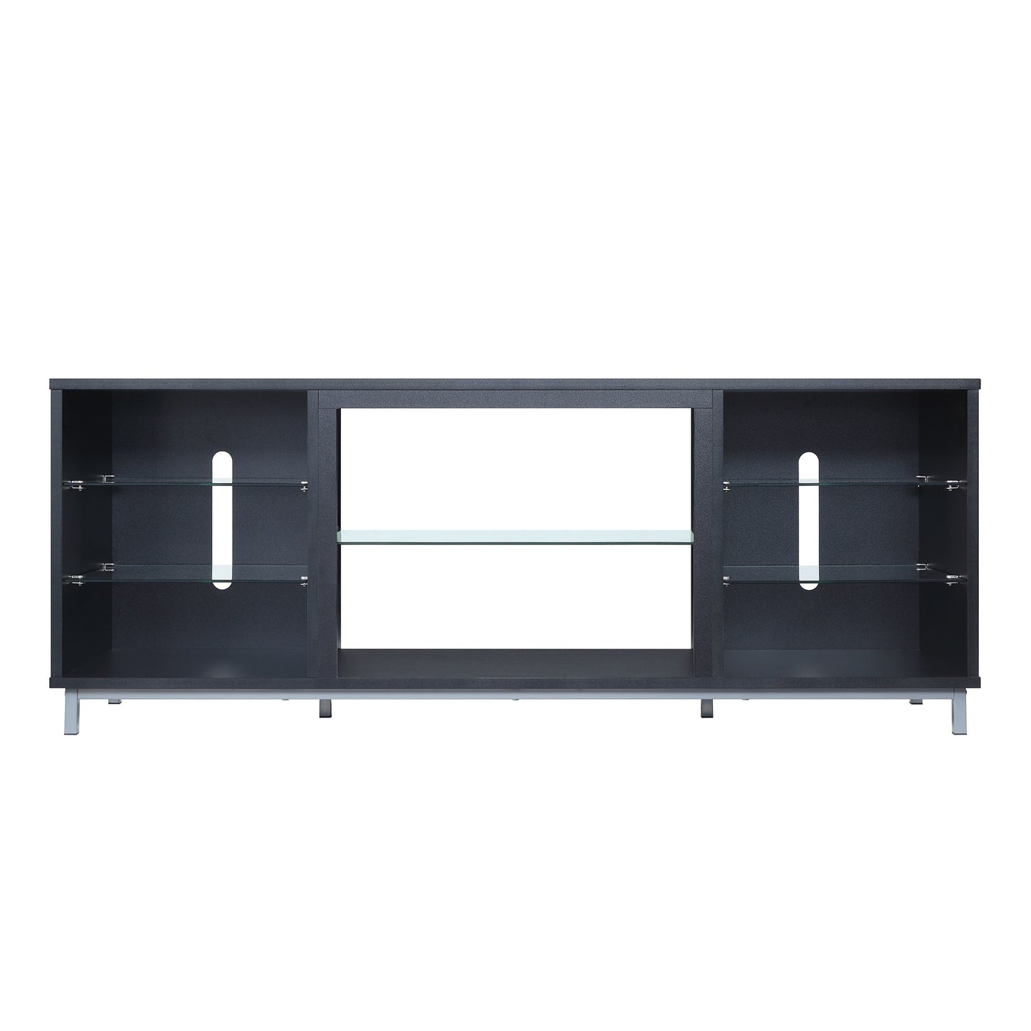 Brighton 60" TV Stand with Glass Shelves and Media Wire Management in Onyx