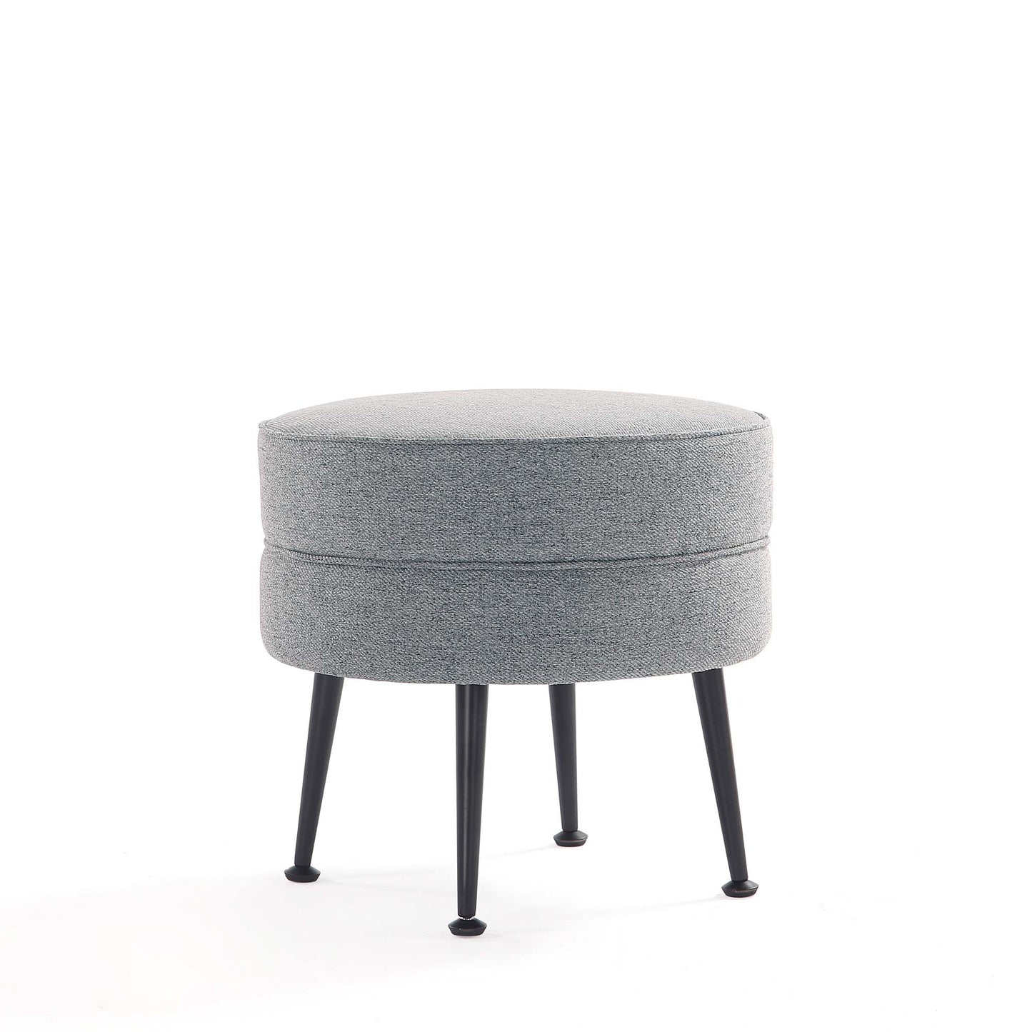 Bailey Mid-Century Modern Woven Polyester Blend Upholstered Ottoman in Grey with Black Feet