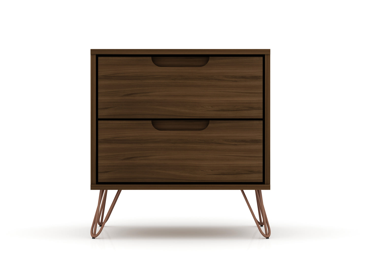 Rockefeller 2.0 Mid-Century- Modern Nightstand with 2-Drawer in Brown