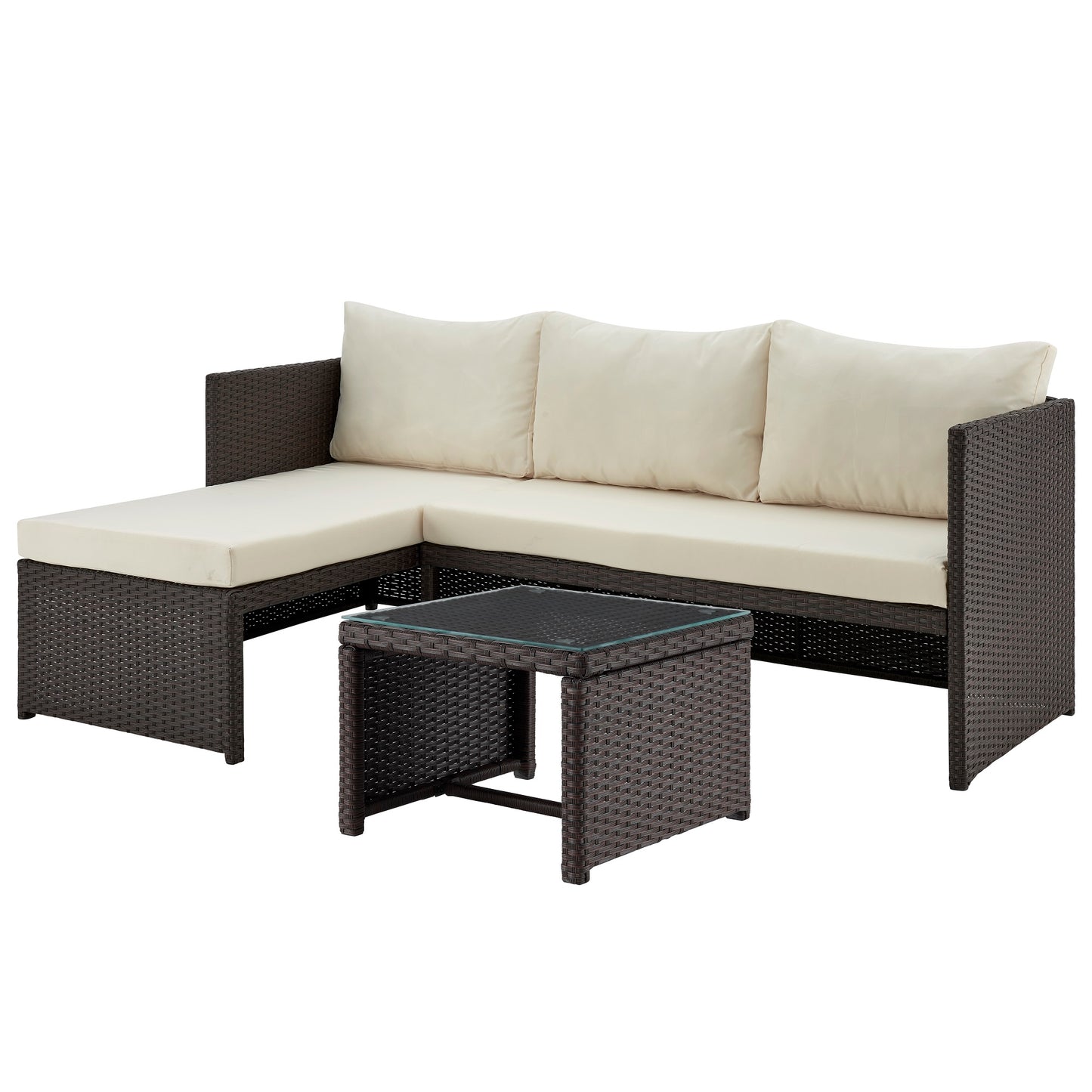 Menton Steel Rattan 2-Piece Chair Lounge and 2 Seater with Coffee Table Patio Set in Cream