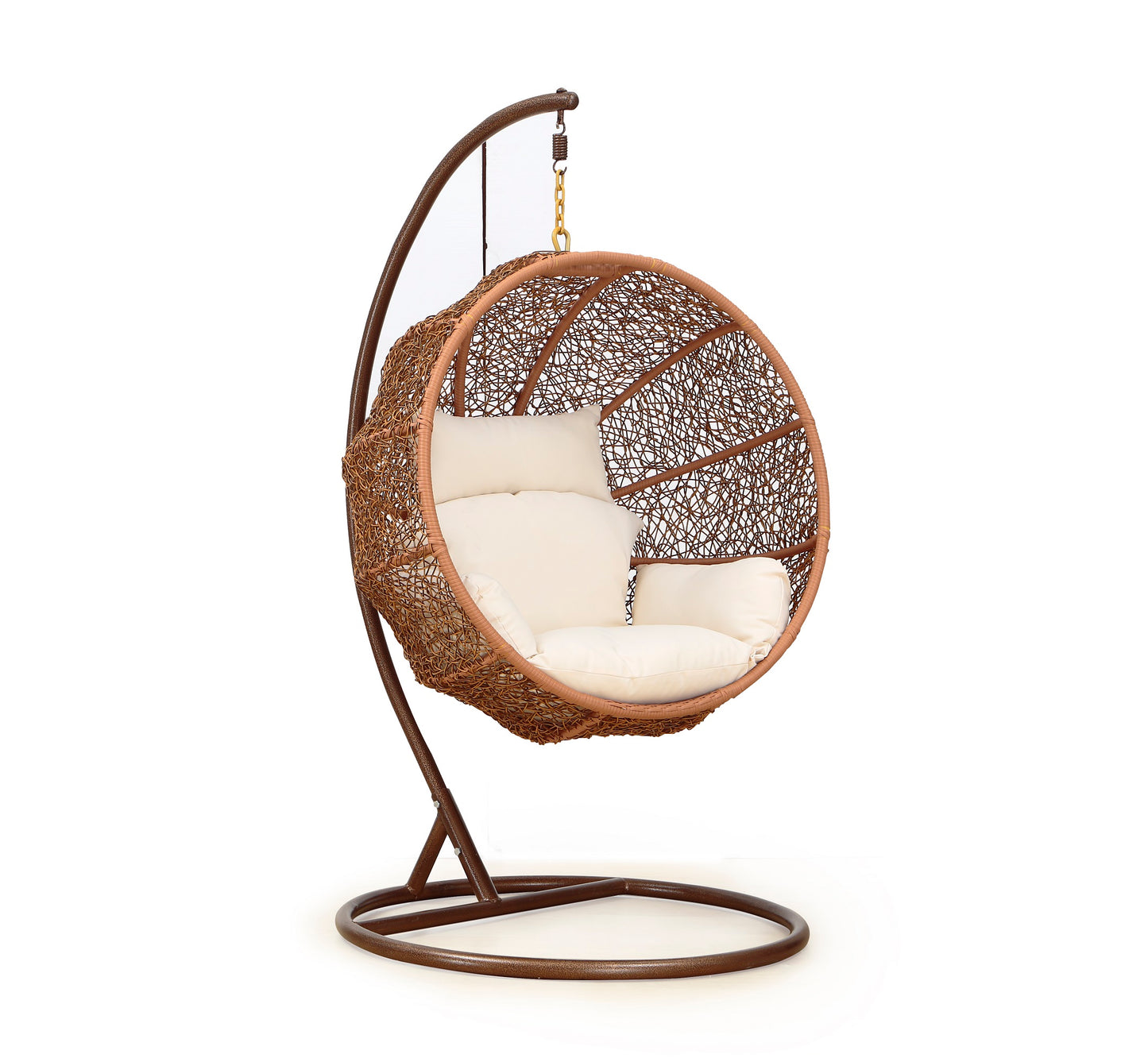 Zolo Metal and Rattan Hanging Lounge Egg Patio Swing with Cream Cushion