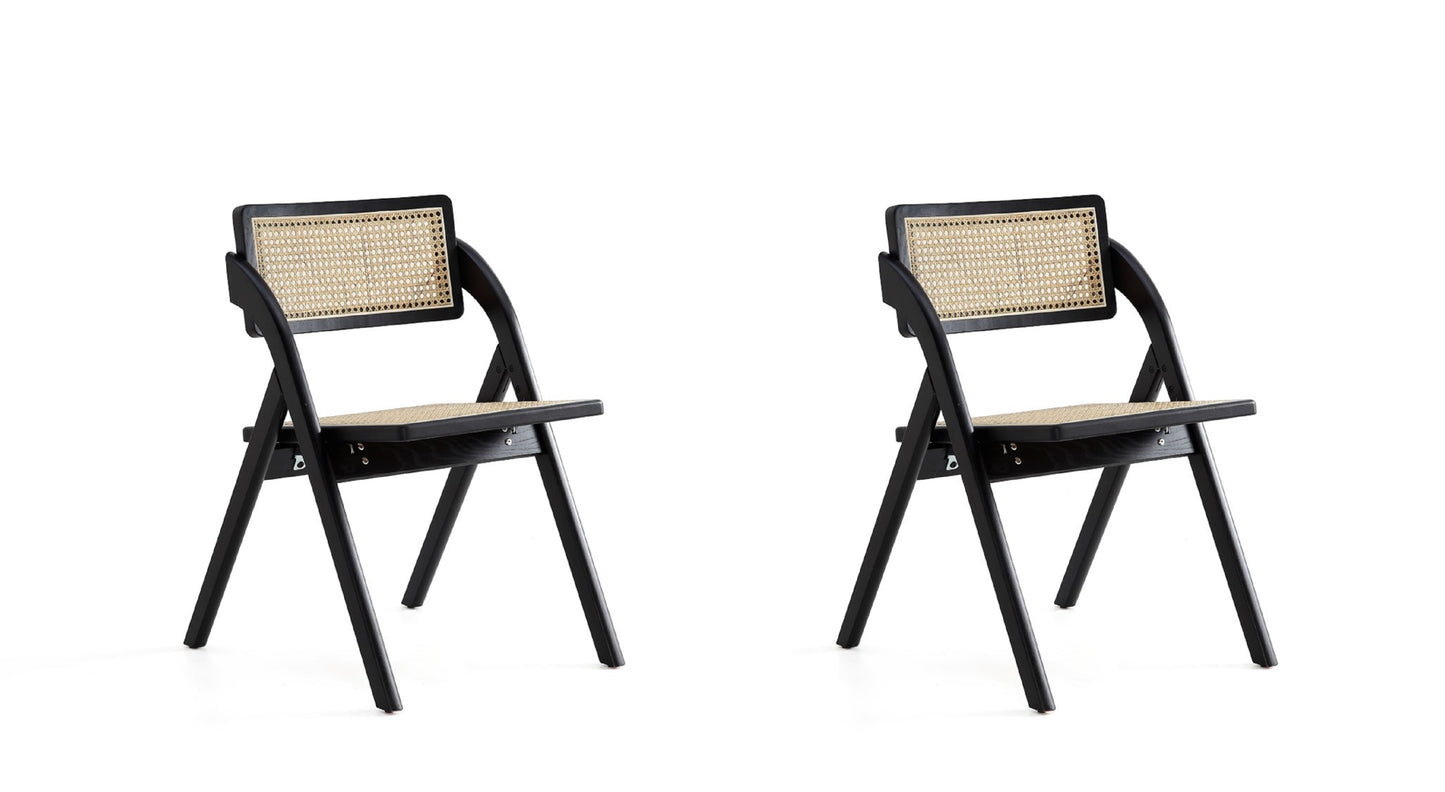 Lambinet Folding Dining Chair in Black and Natural Cane - Set of 2