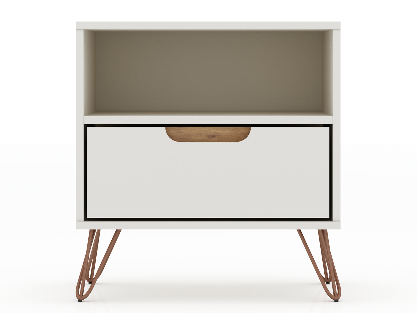 Rockefeller 1.0 Mid-Century- Modern Nightstand with 1-Drawer in Off White and Nature