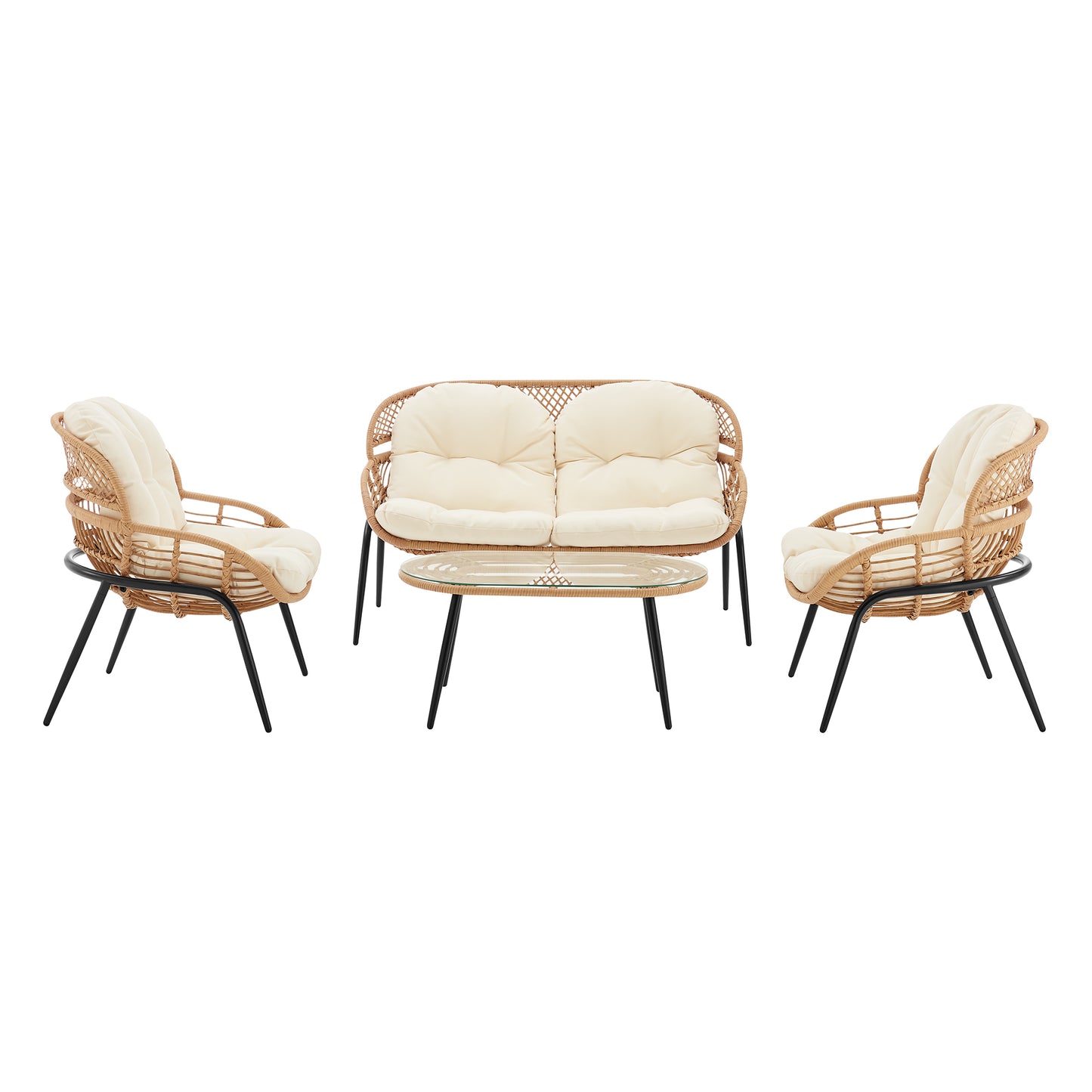 Pine Modern 4-Piece Patio Conversation Set in Cream