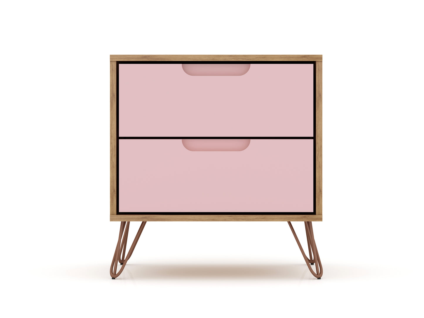 Rockefeller 2.0 Mid-Century- Modern Nightstand with 2-Drawer in Nature and Rose Pink