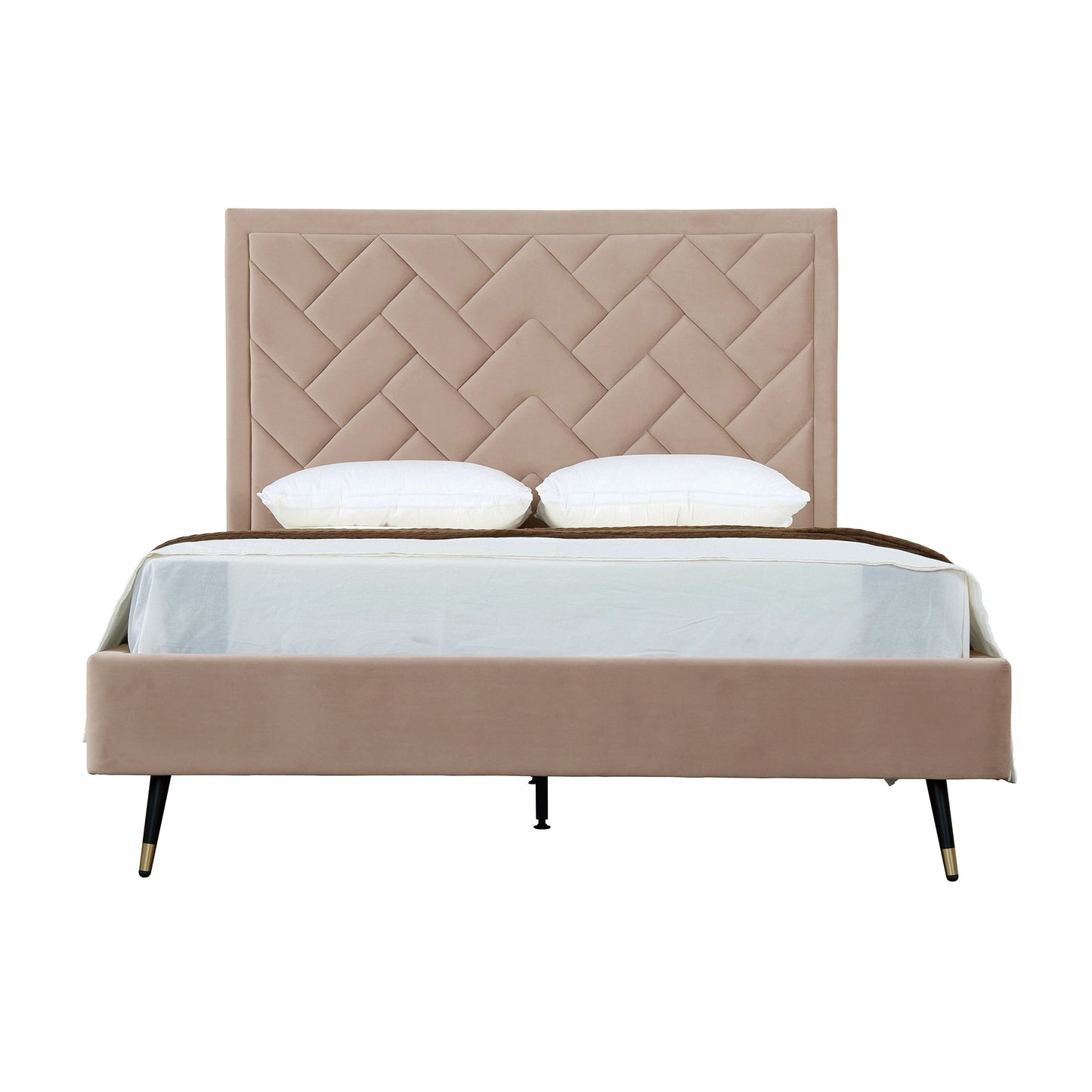 Crosby Modern Queen-Size Upholstered Velvet Bedframe and Headboard in Nude