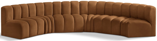 Arc - Velvet 6 Piece U-Shaped Modular Sofa - Saddle