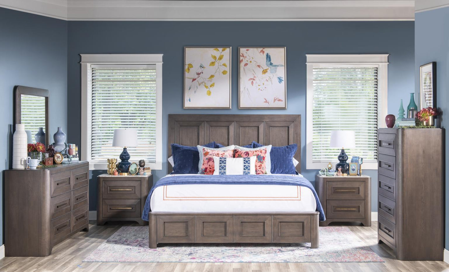 Lancia - 2 Drawer Nightstand With Stone Top - Charred Oak / White