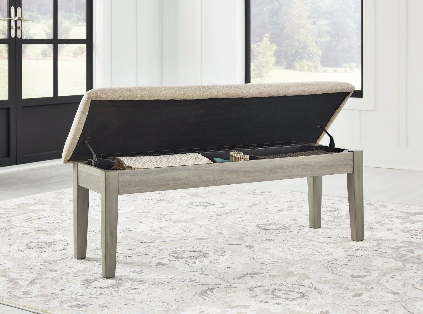 Parellen - Upholstered Storage Bench - Beige / Gray
