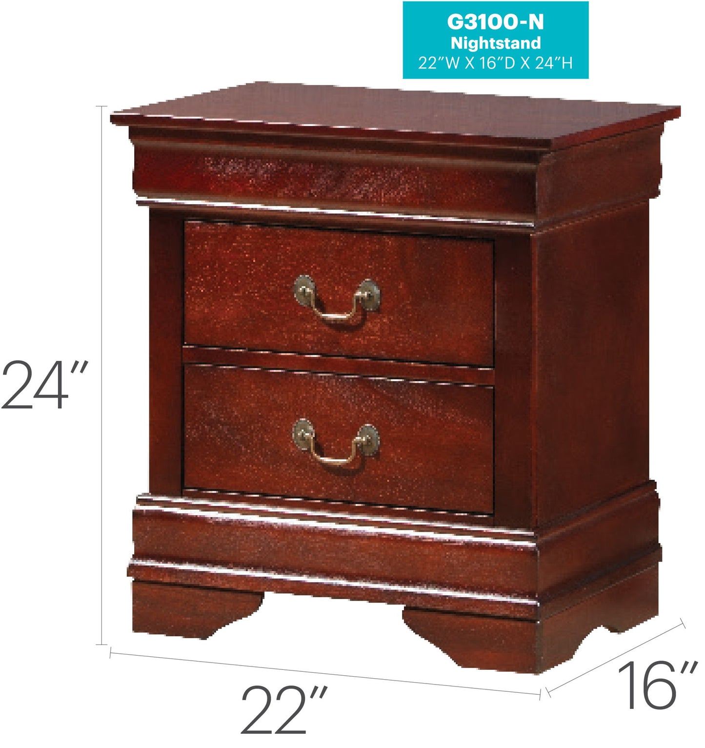 Glory Furniture - Louis Phillipe - 2 Drawer Nightstand